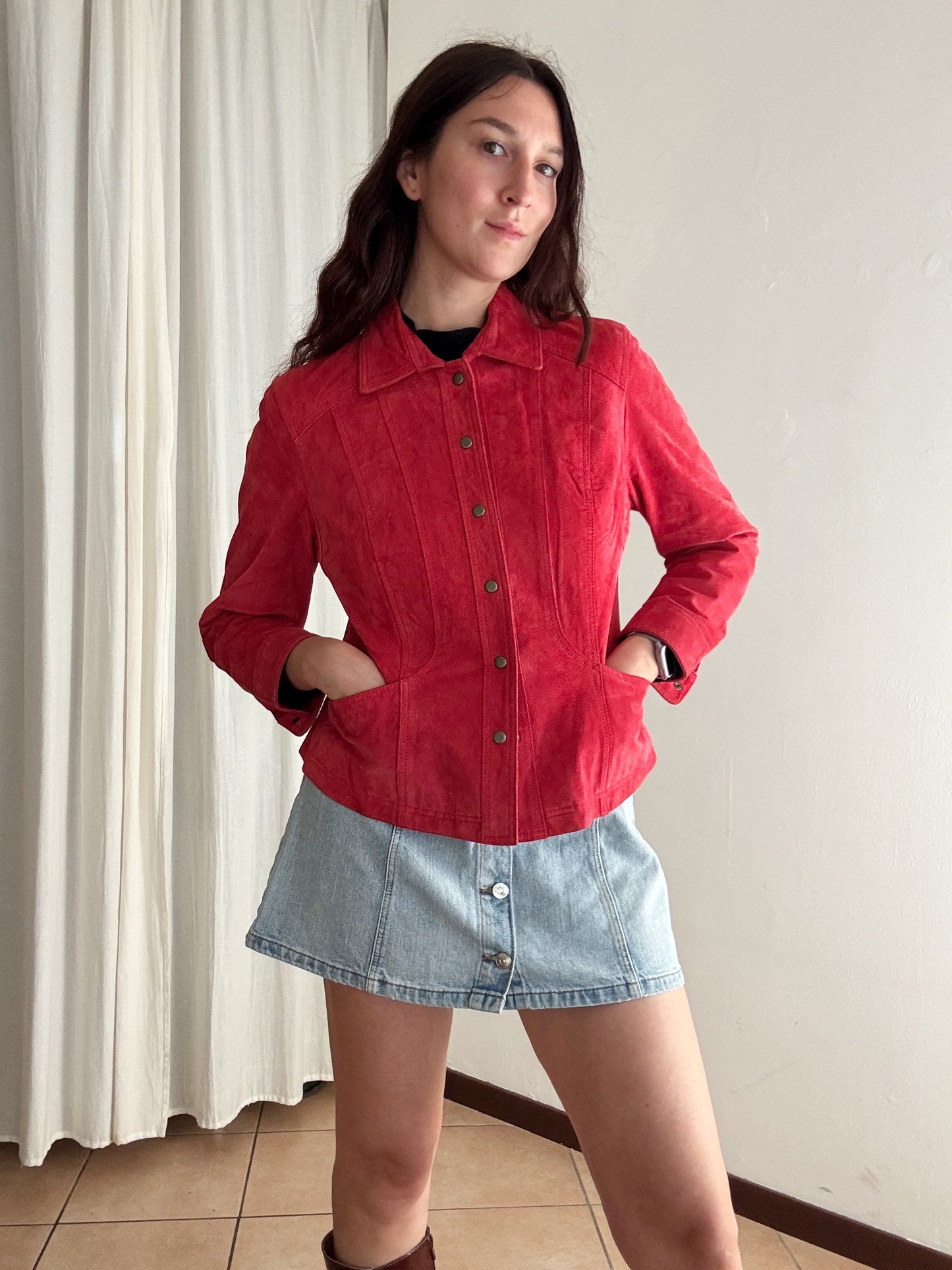 Giacca in pelle rossa M