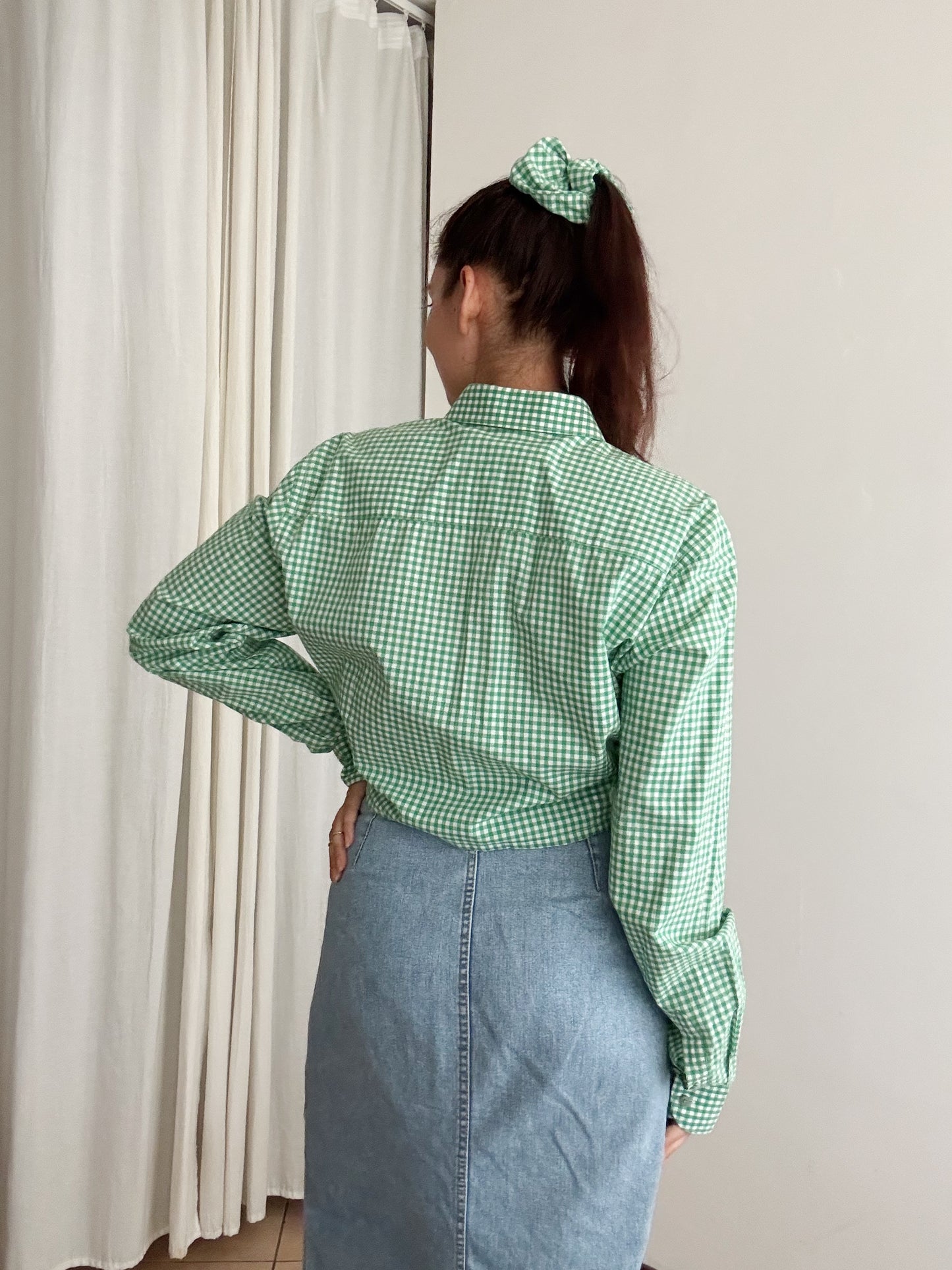 Crop + scrunchie vichy verde