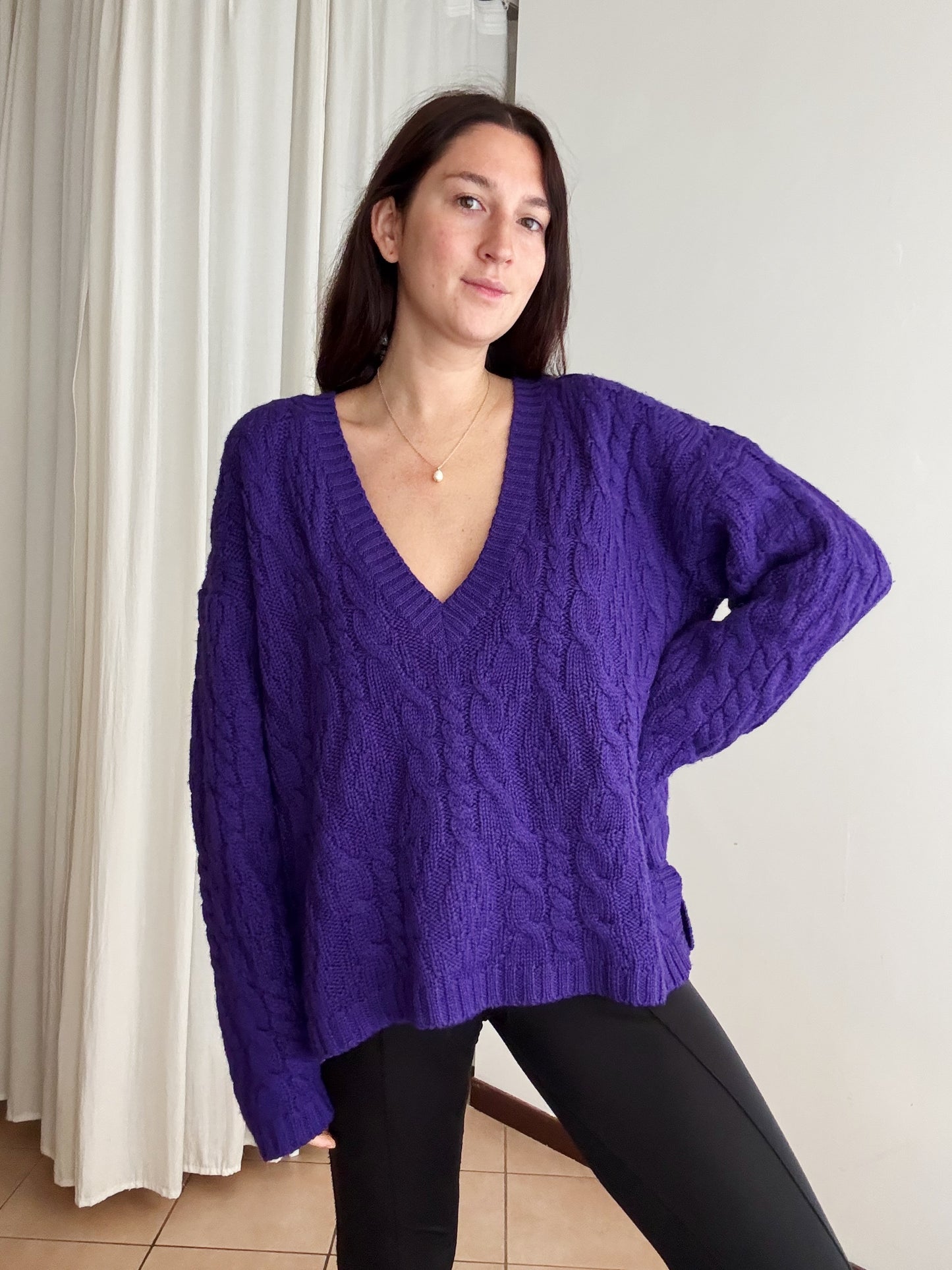 Maglione lana viola XL