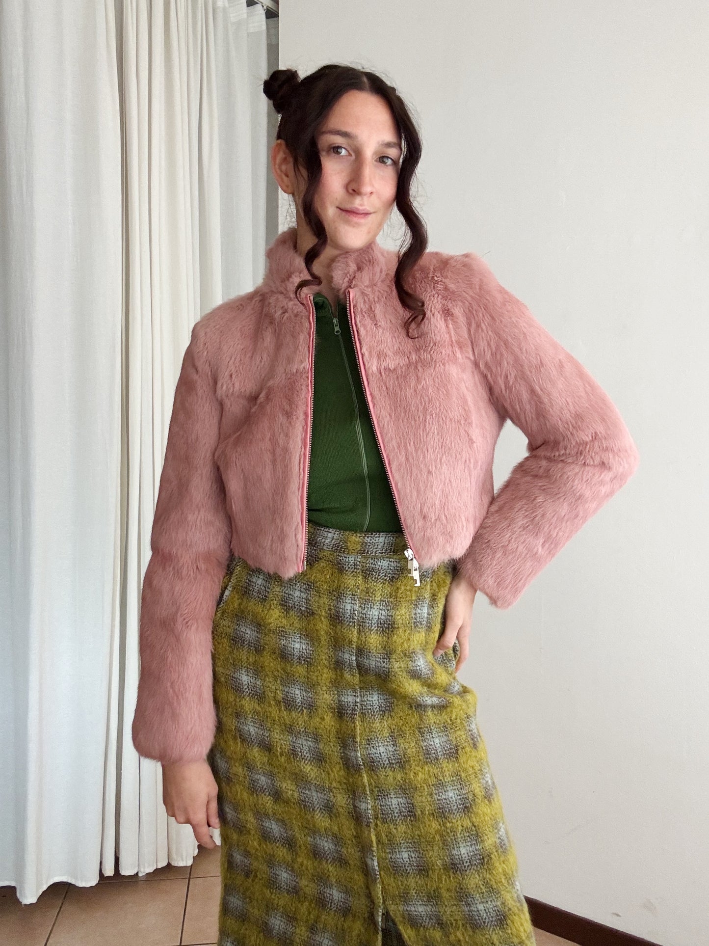 Pelliccia corta rosa M