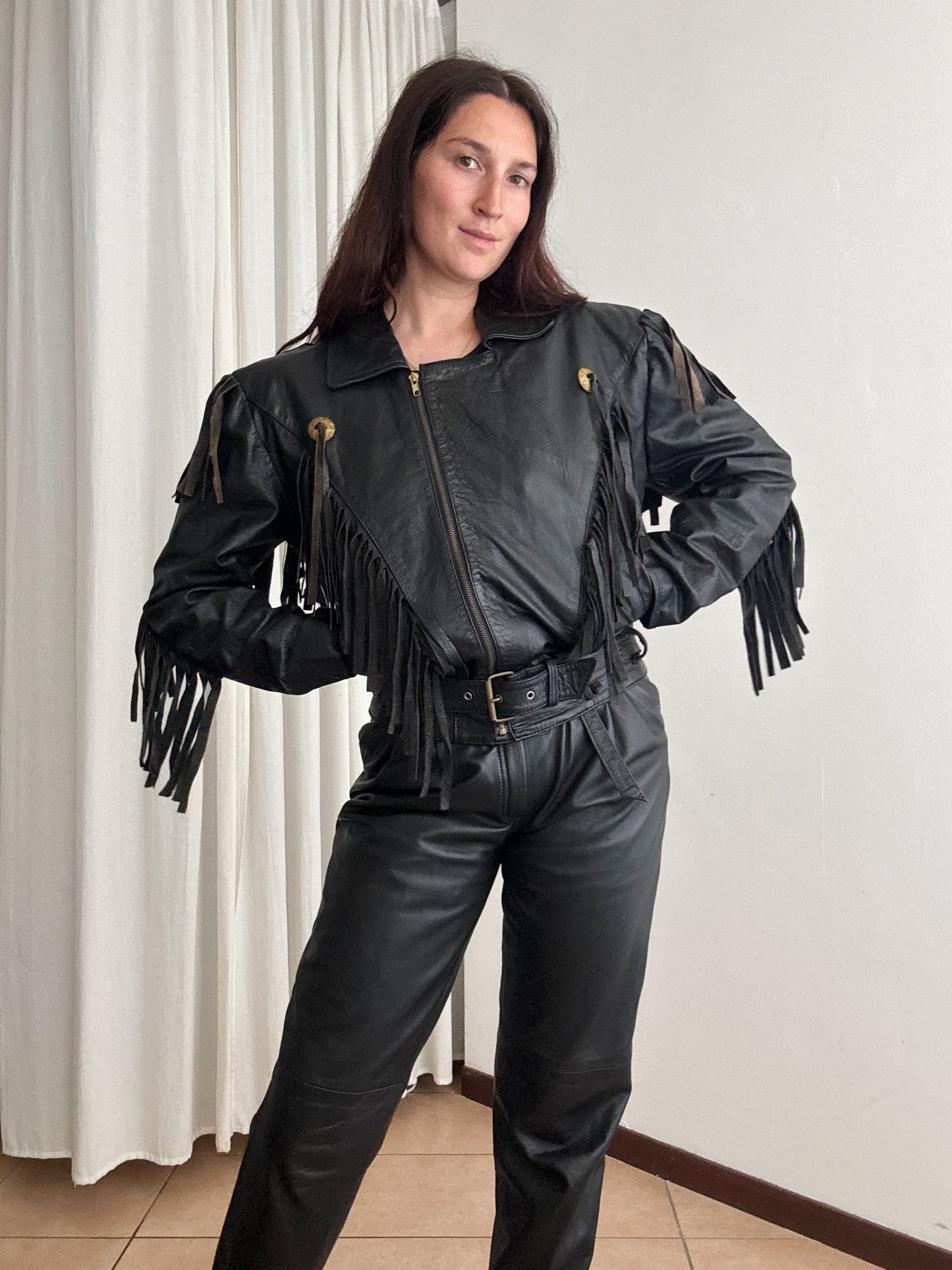 Giacca in pelle frange S