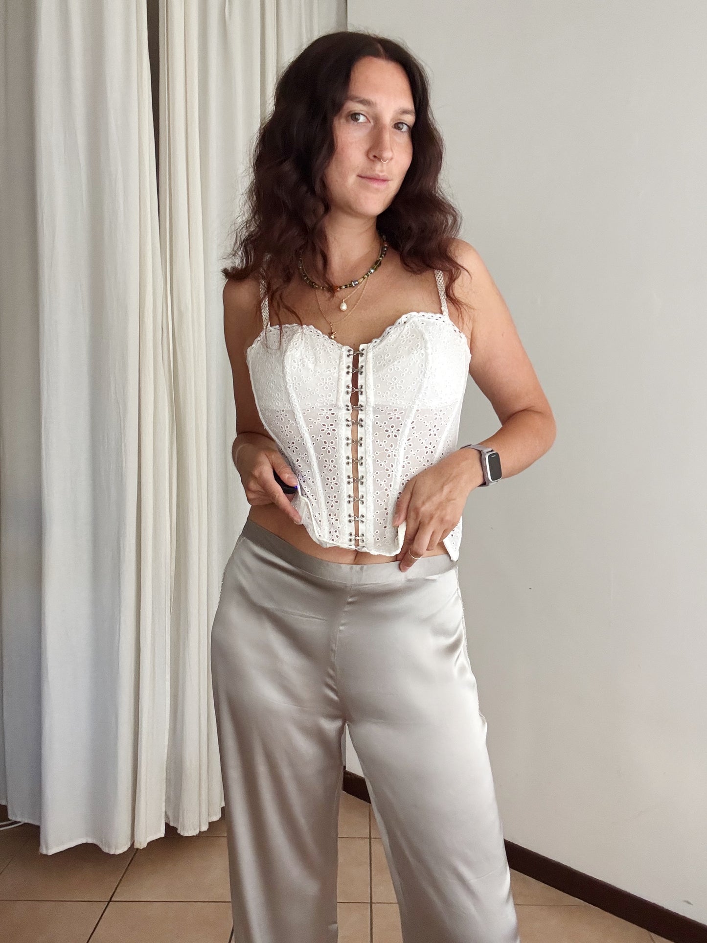 Pantaloni seta argento 48