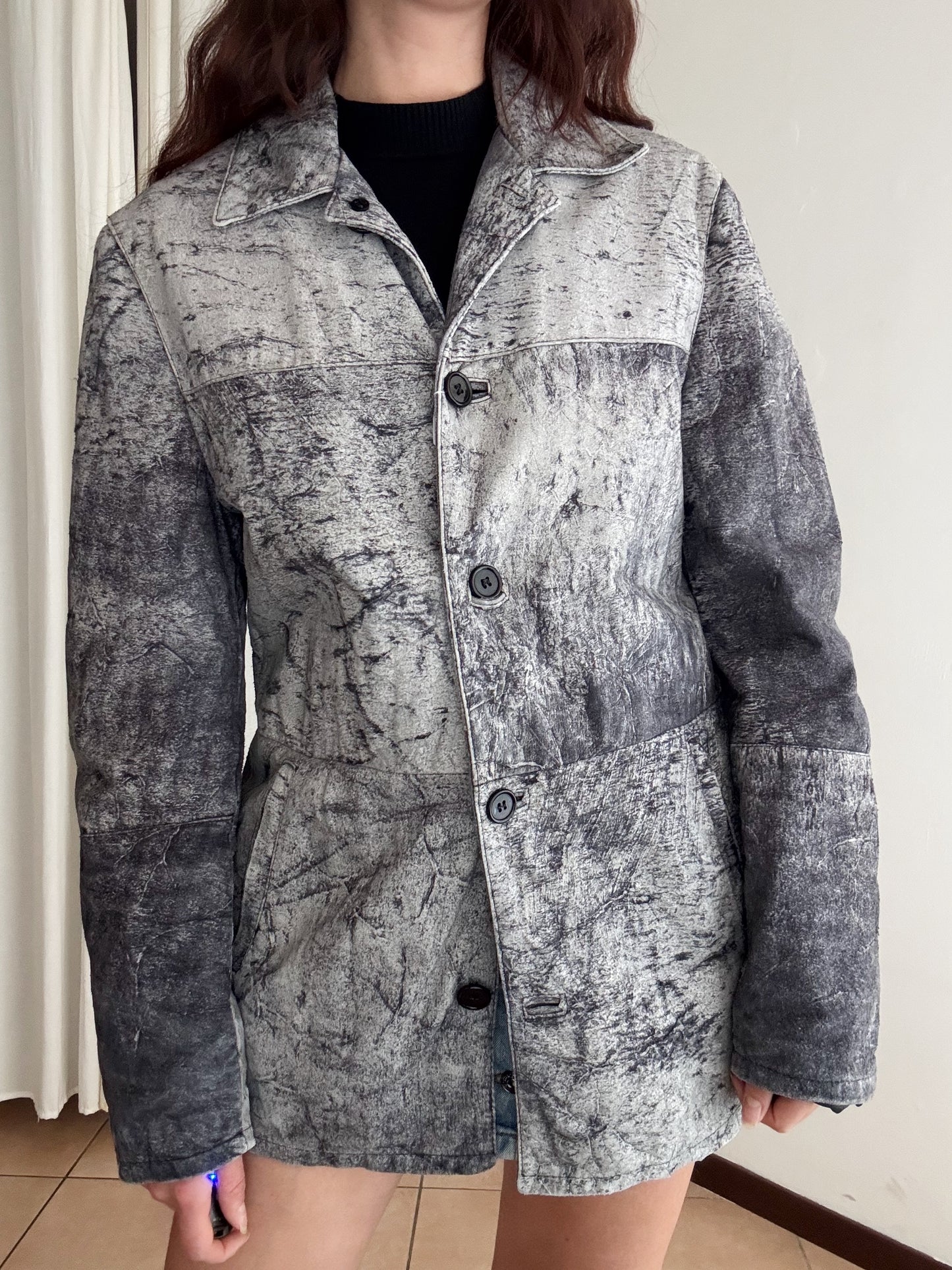 Giacca in pelle grigia unisex L