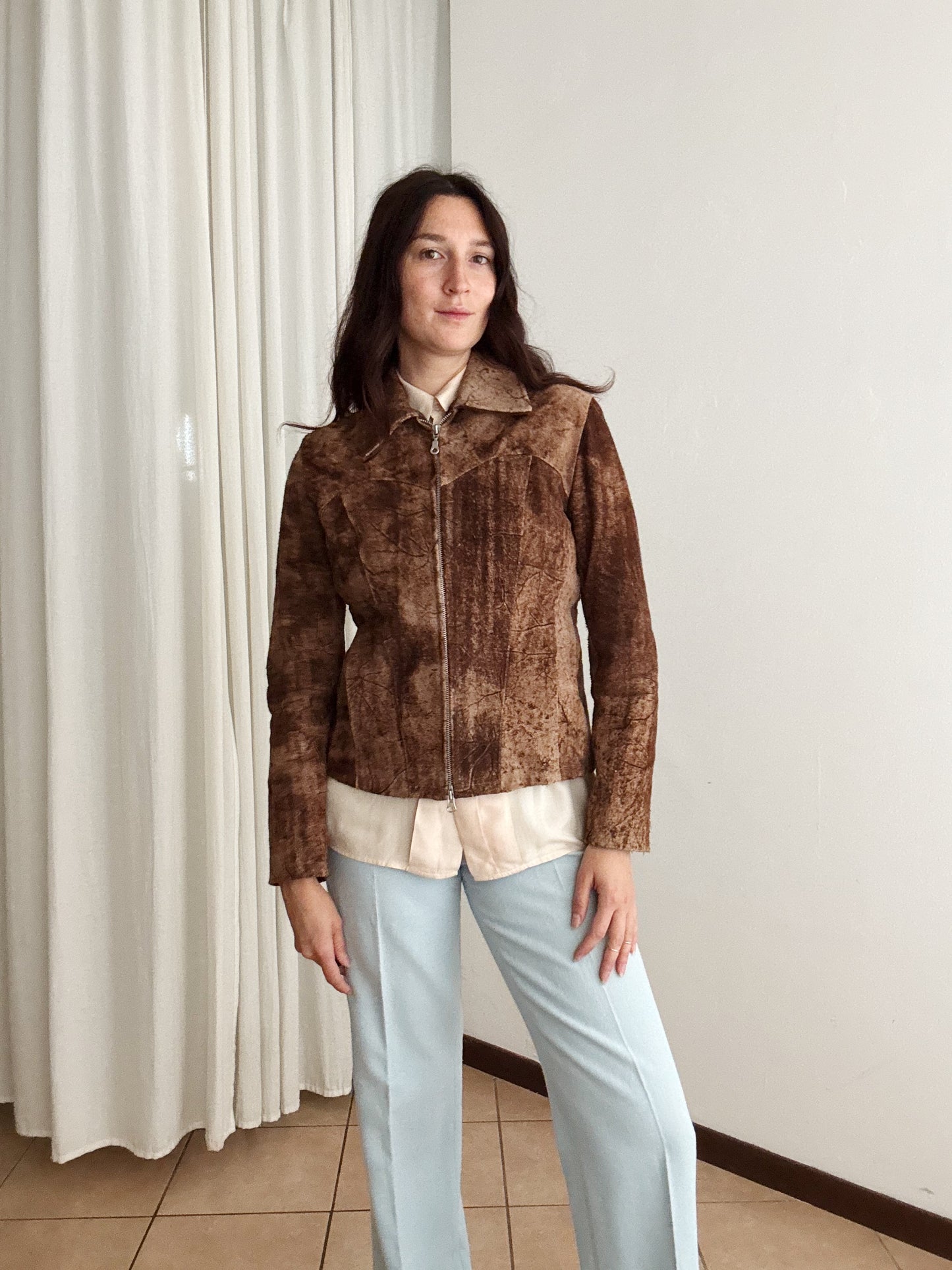 Giacca in pelle marrone 42