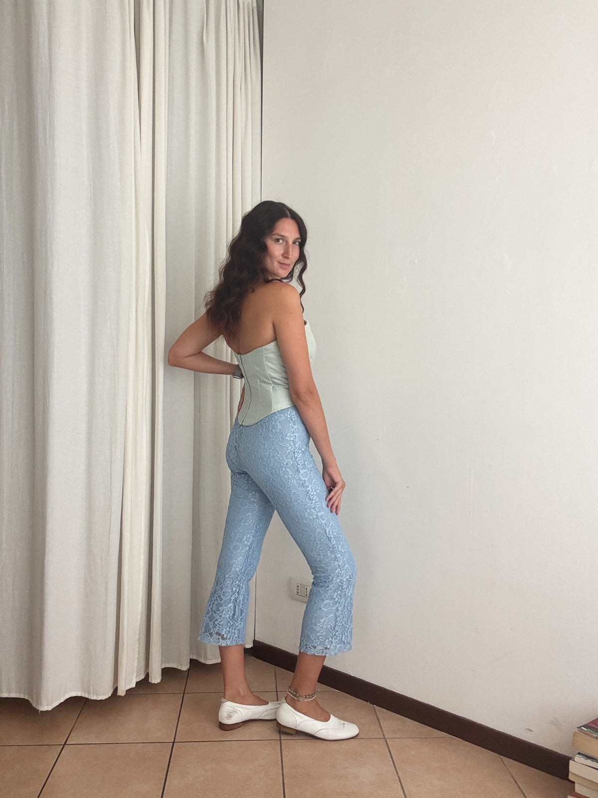 Pantaloni pizzo azzuro 42
