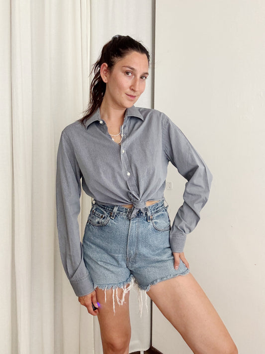 Crop + scrunchie righine blu