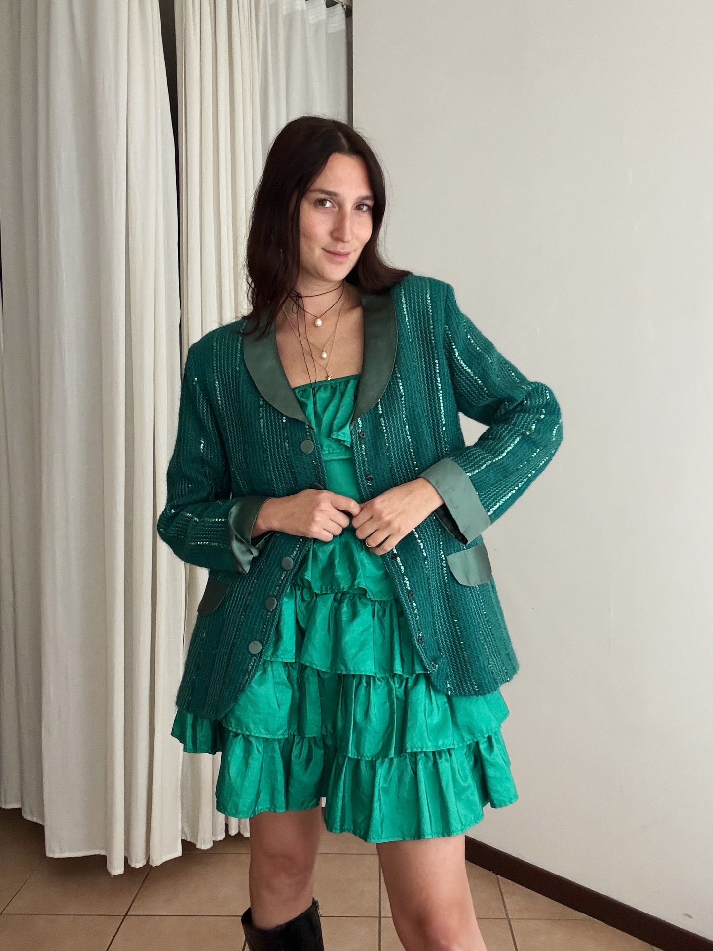 Cardigan blazer verde L