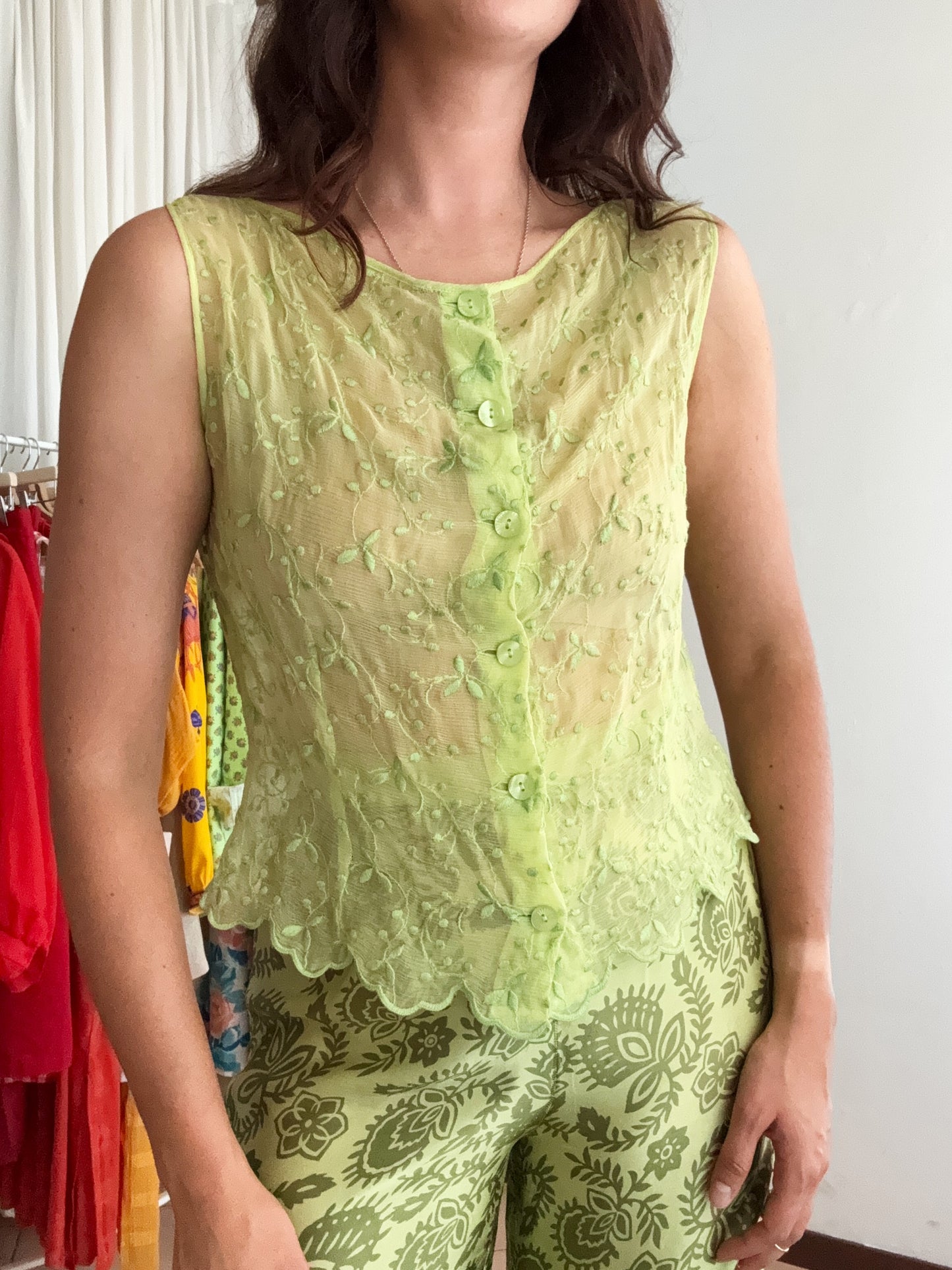 Top in seta verde S