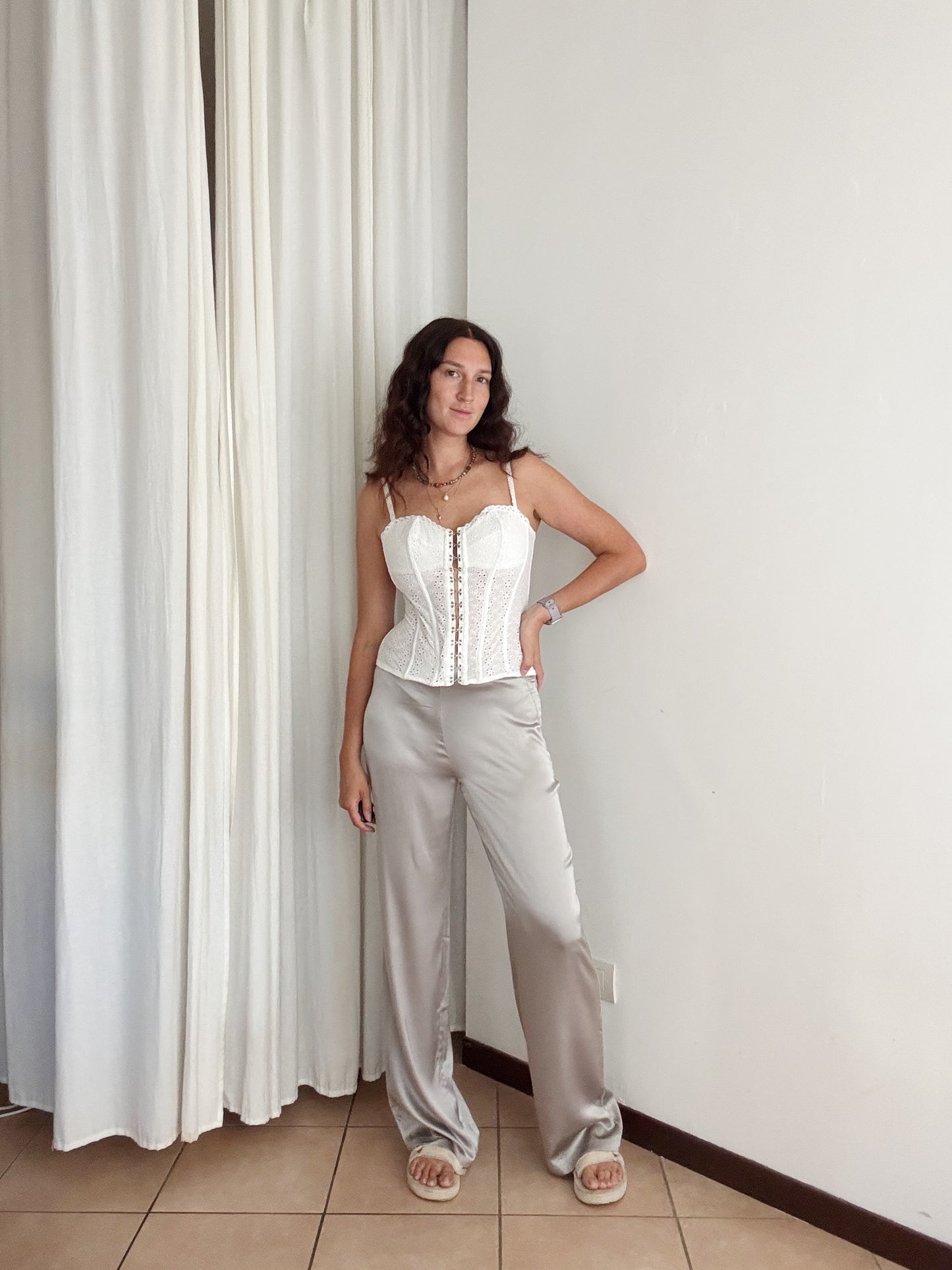 Pantaloni seta argento 48