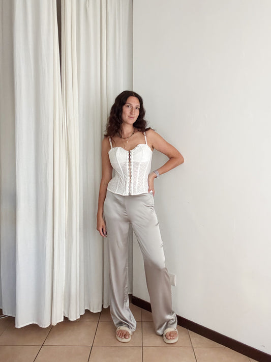 Pantaloni seta argento 48