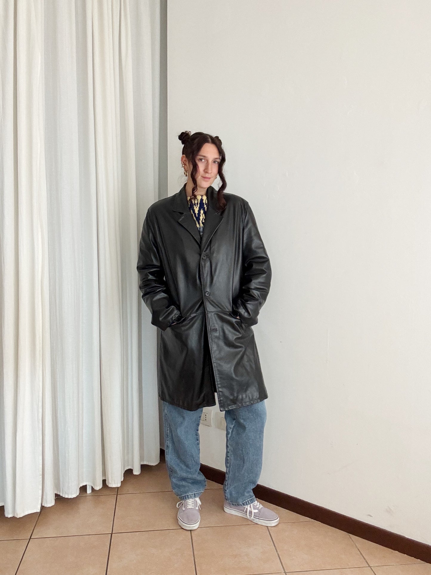 Giacca in pelle nera unisex M