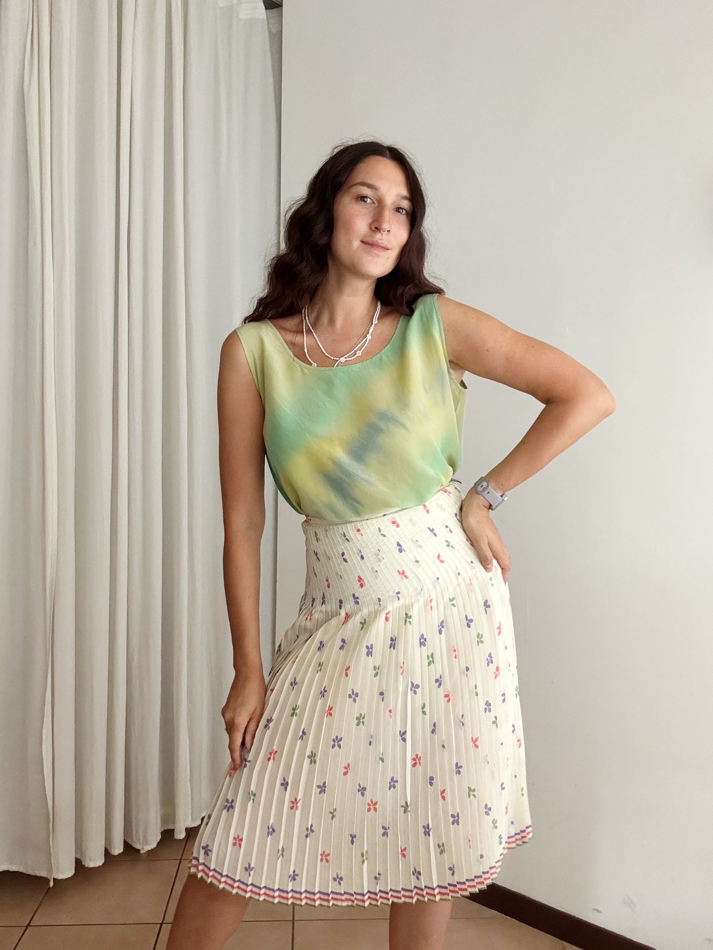 Top in seta verde tiedye L
