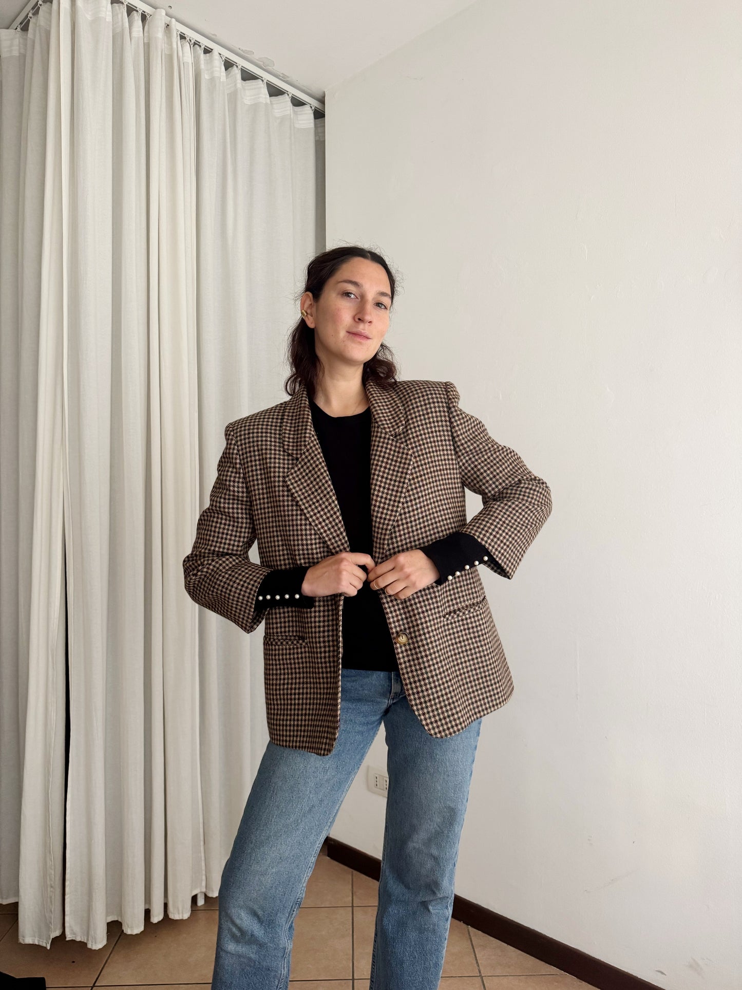 Blazer a quadri marrone 46