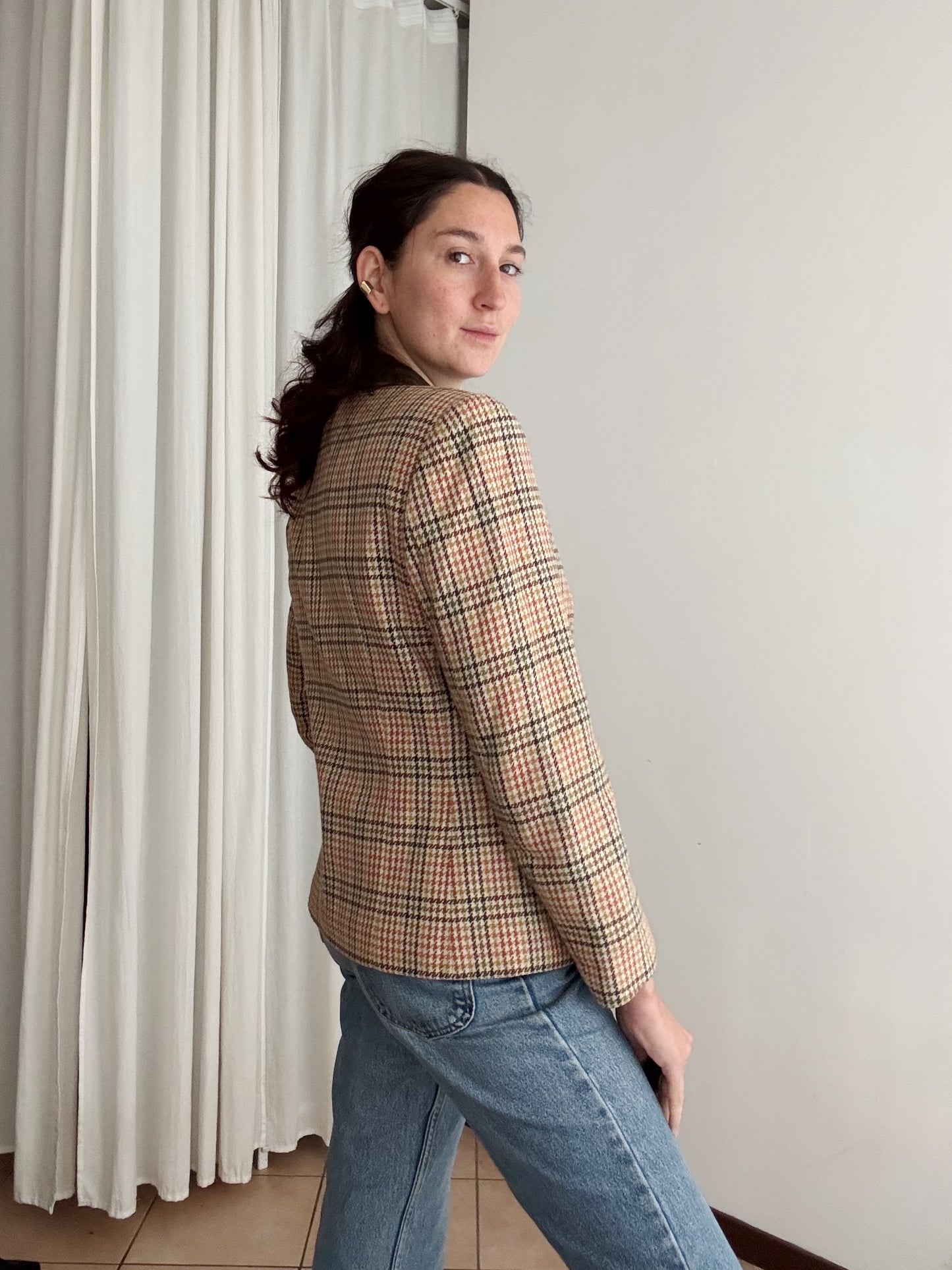 Blazer pied de poule colletto velluto marrone 44