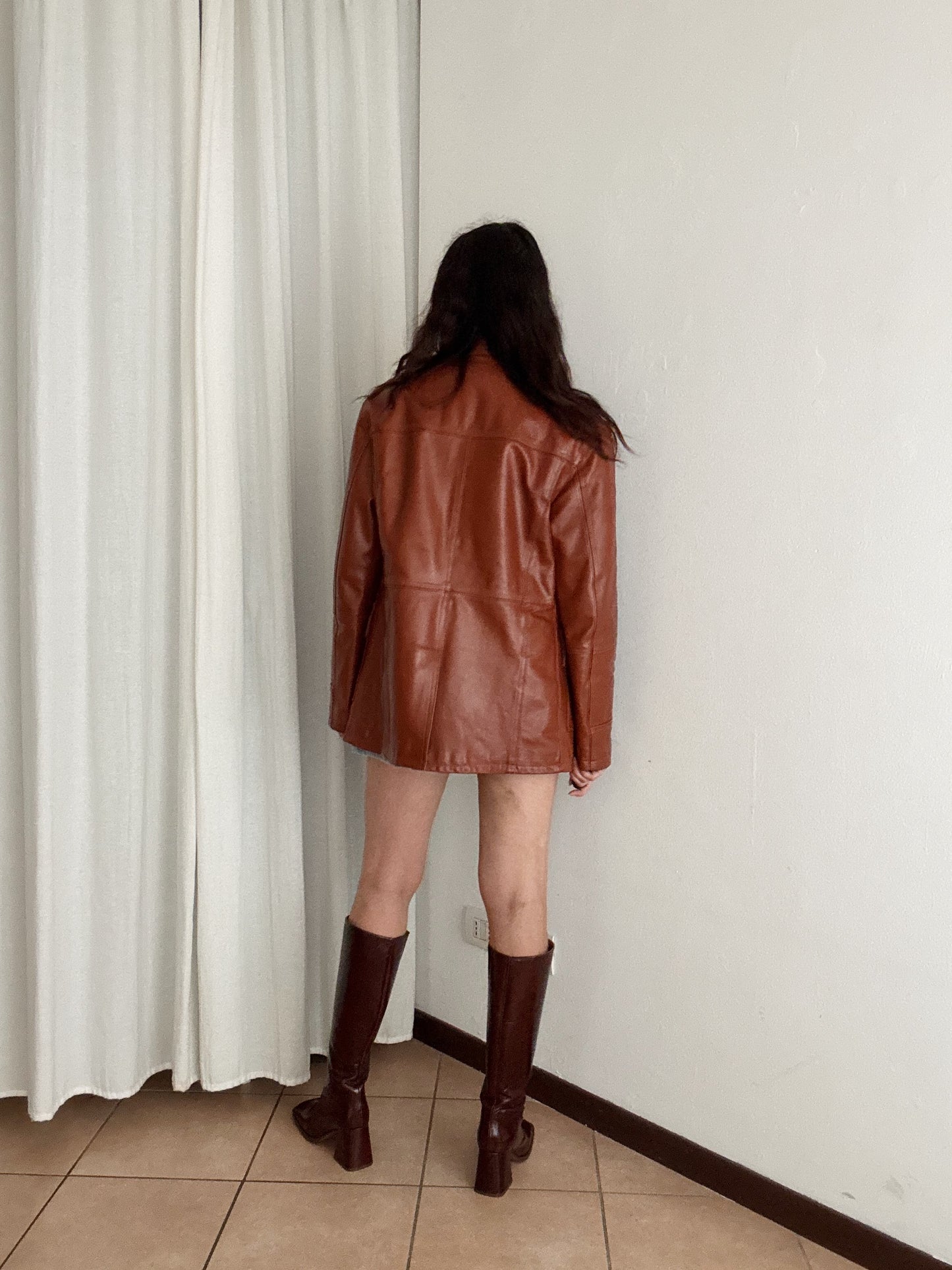 Giacca in pelle mattone unisex L