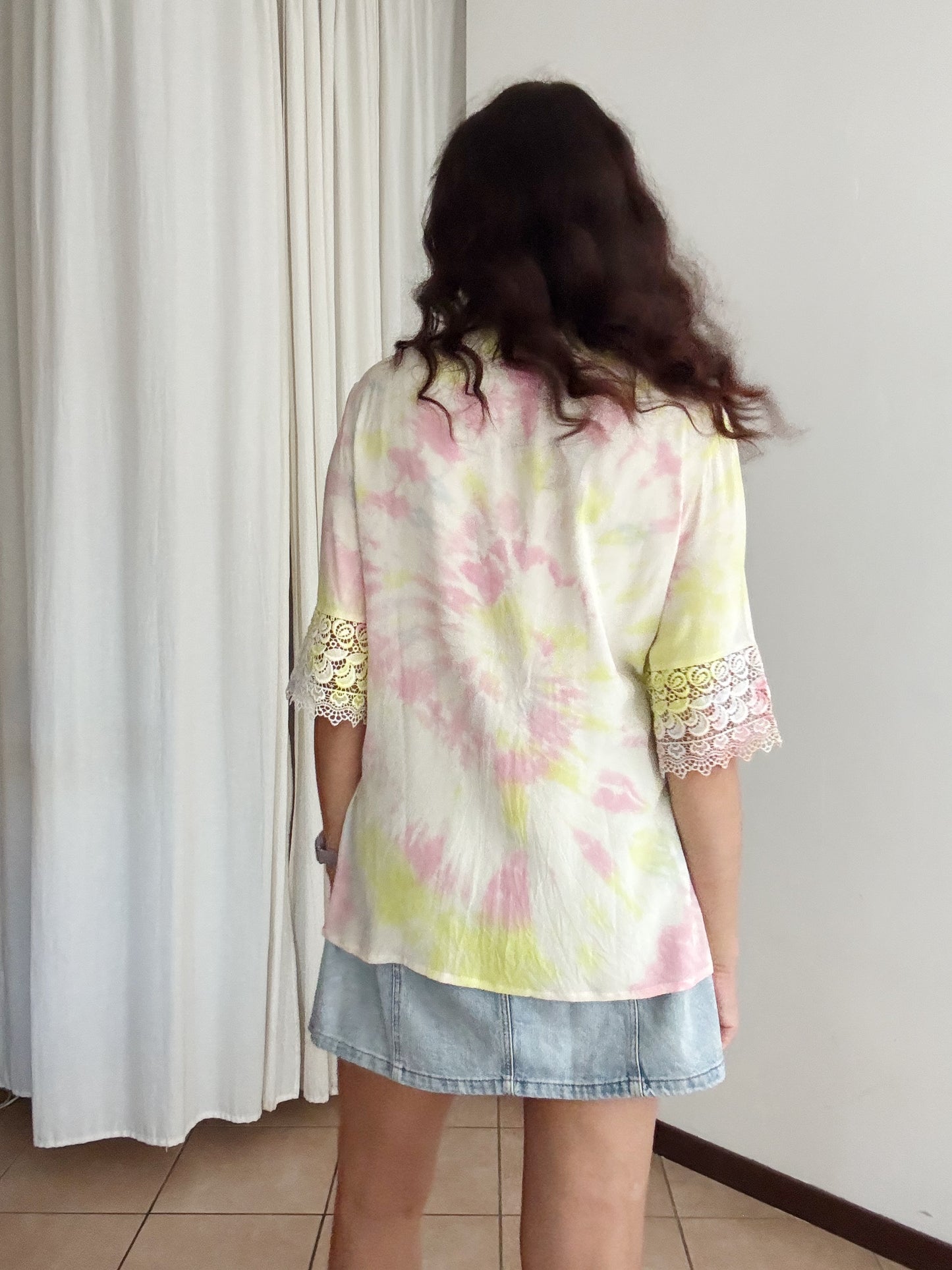 Camicia in seta tie dye con pizzo M
