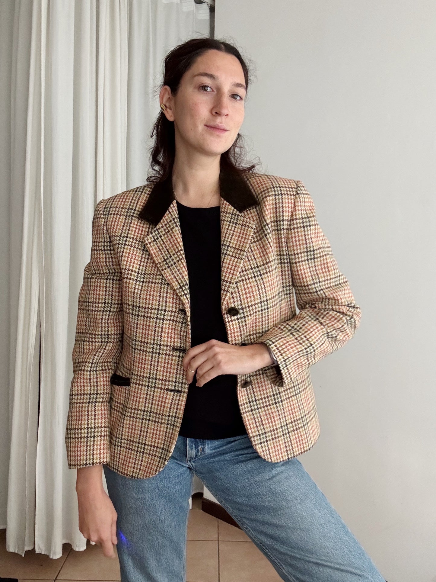 Blazer pied de poule colletto velluto marrone 44