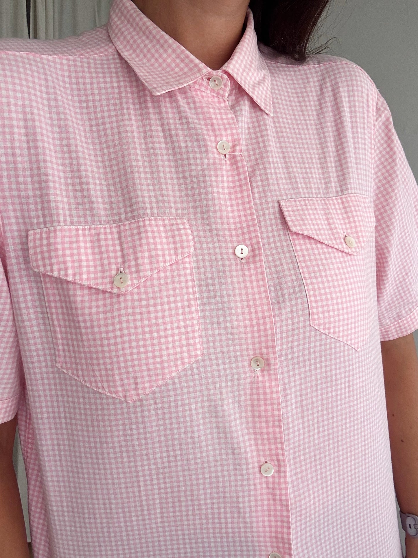 Camicia a quadretti rosa L