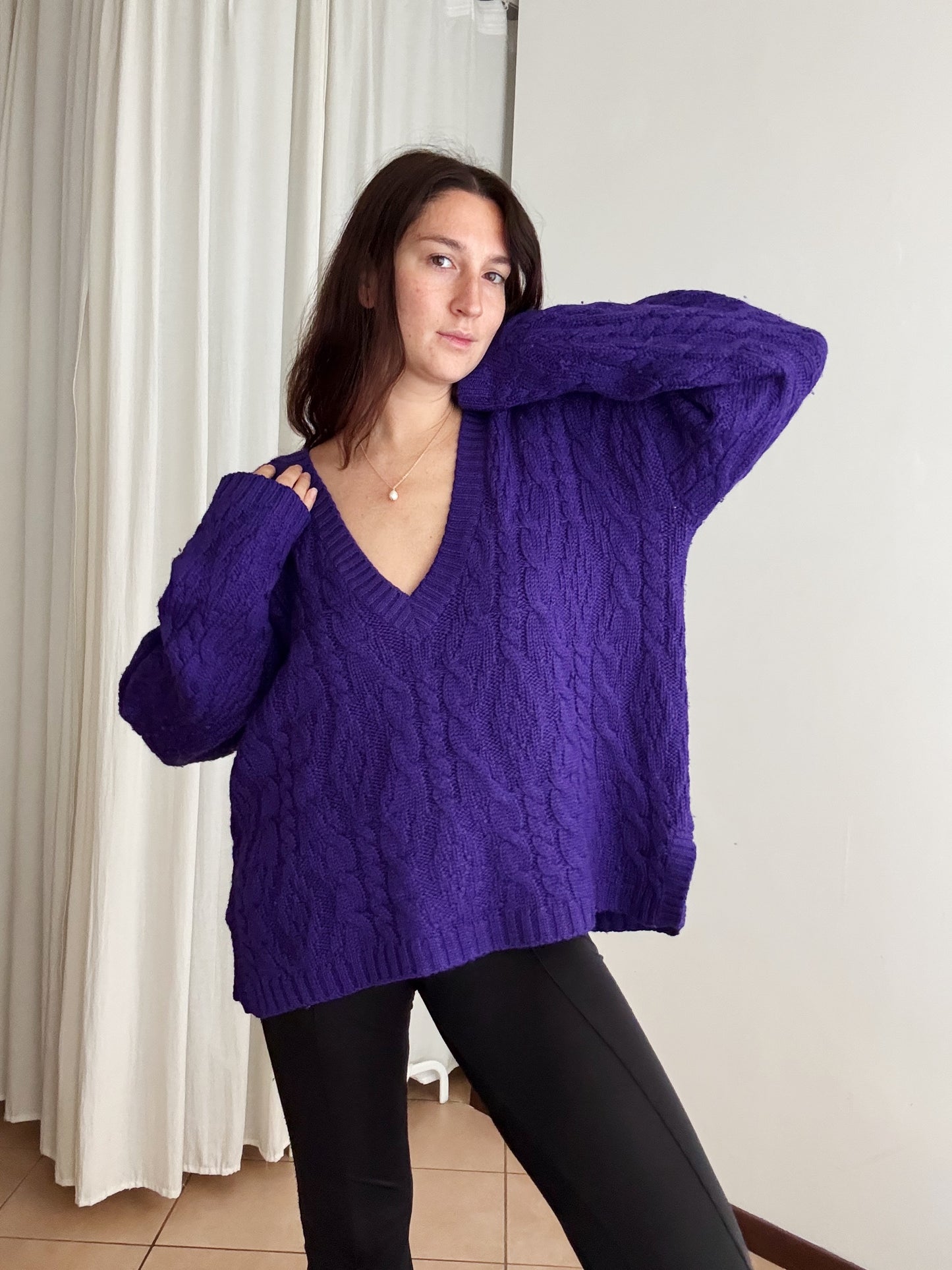 Maglione lana viola XL