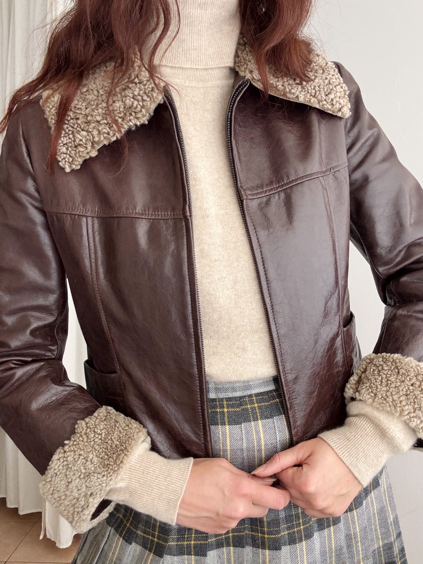 Giacca in pelle marrone 42