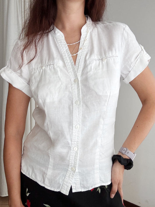 Camicia in lino bianco 46