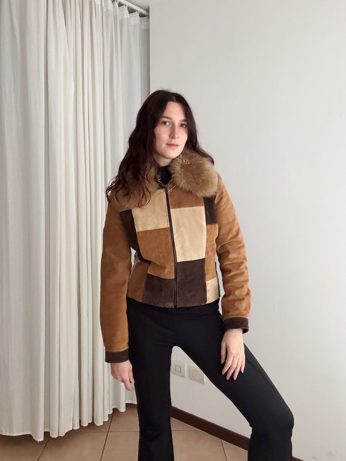 Giacca in pelle patchwork M