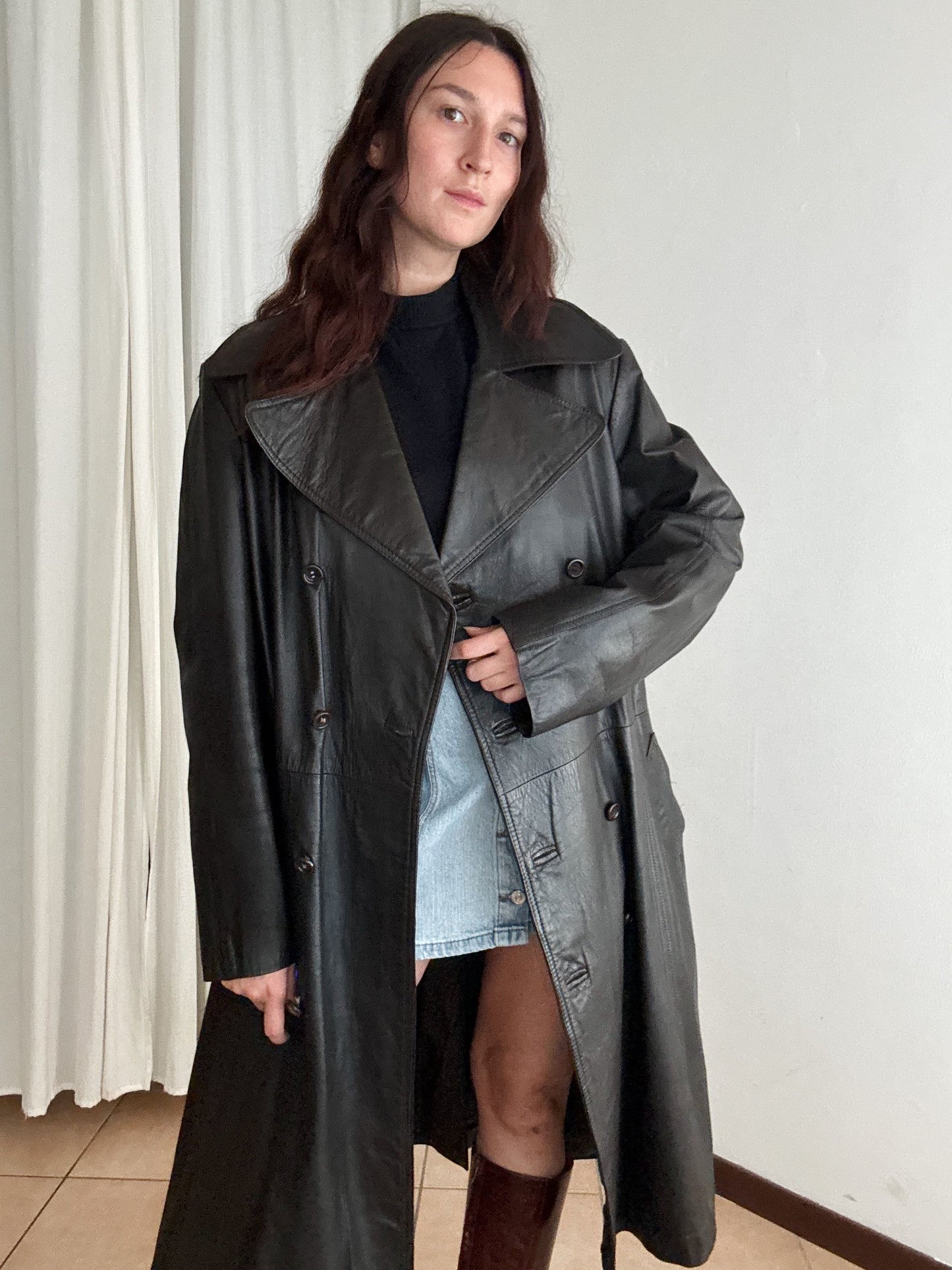 Trench in pelle marrone unisex XL