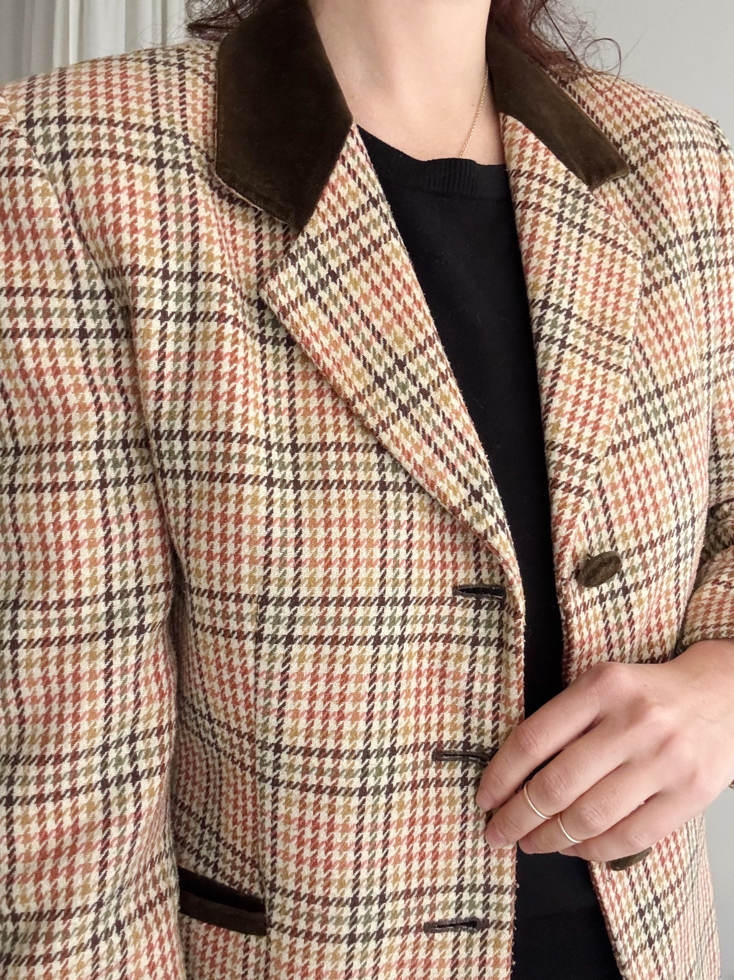 Blazer pied de poule colletto velluto marrone 44