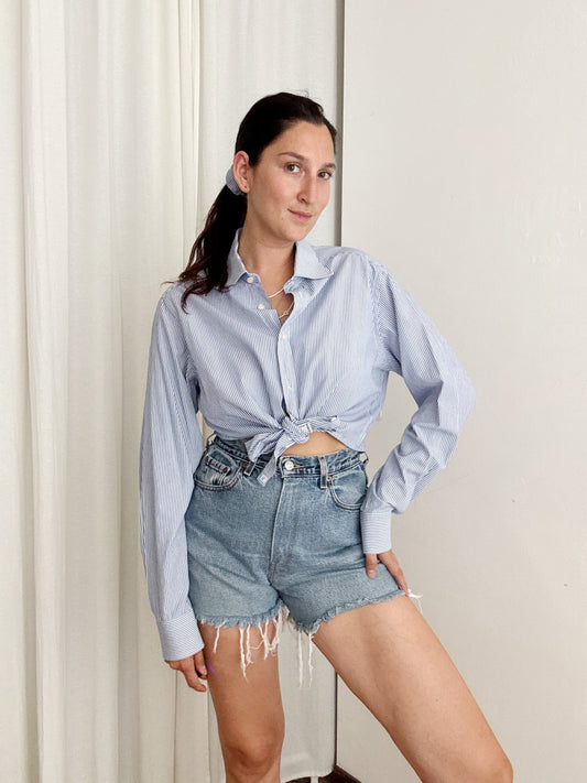 Crop + scrunchie righe blu