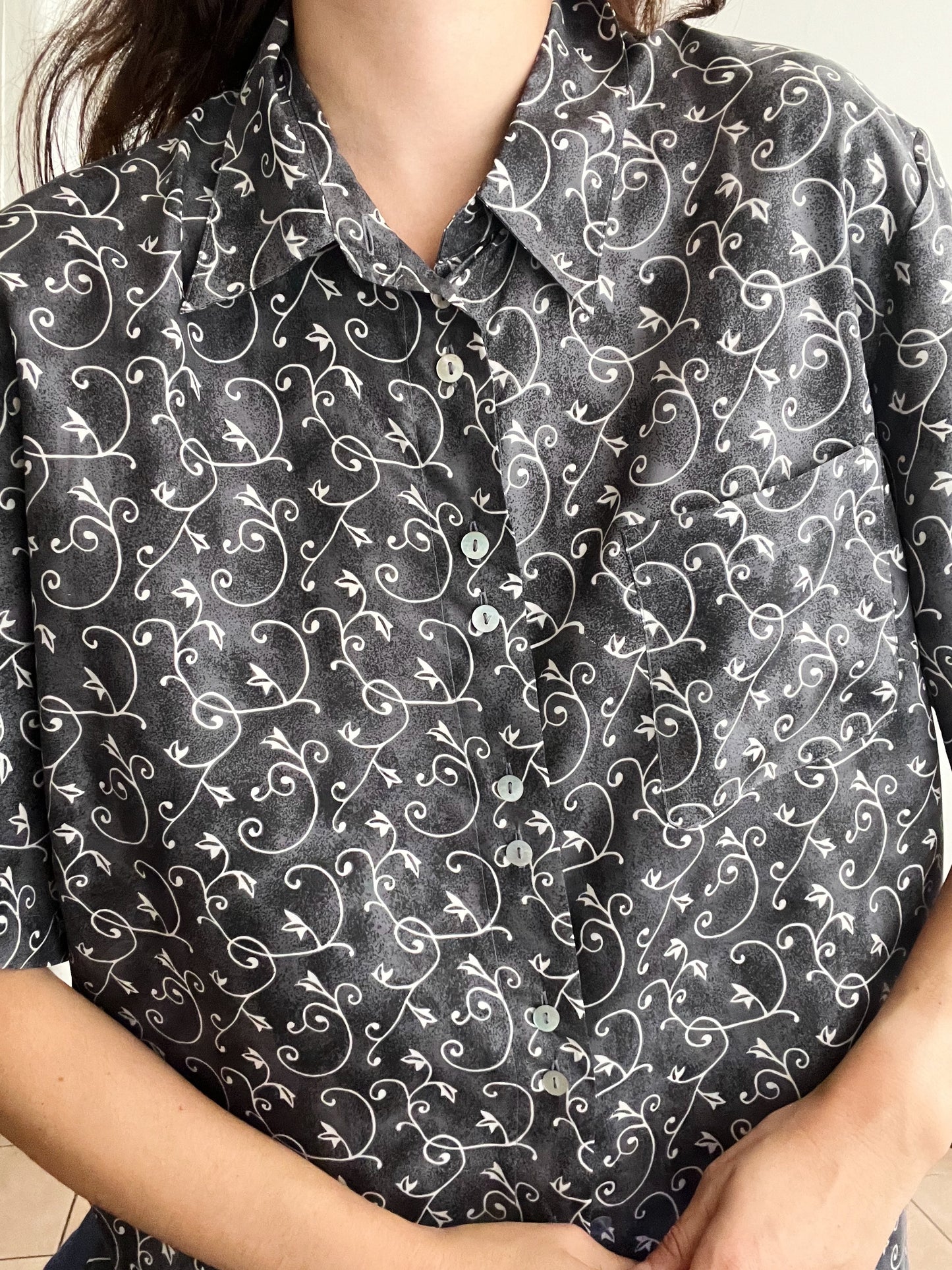Camicia seta grigia floreale 46