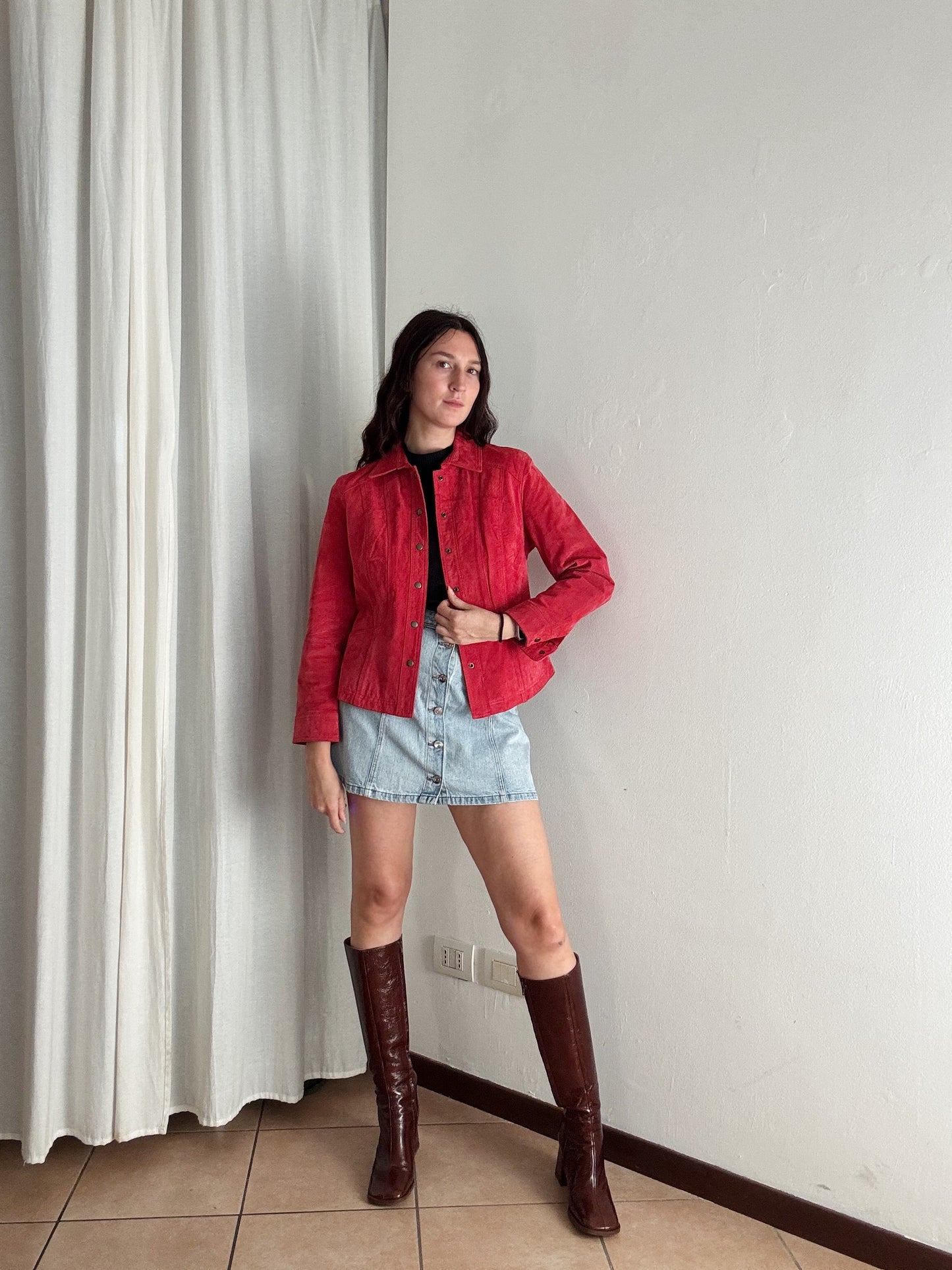 Giacca in pelle rossa M