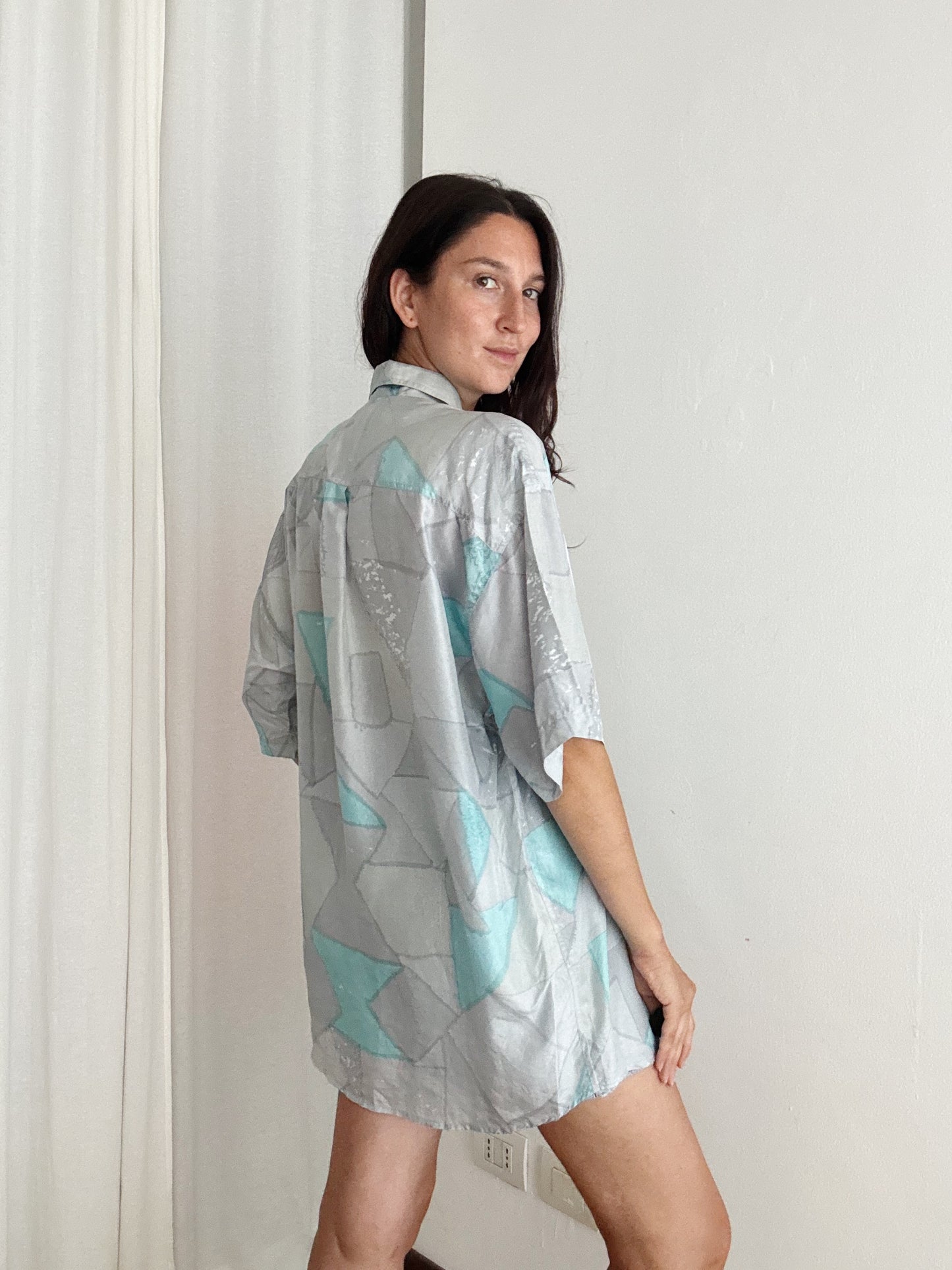 Camicia da uomo in seta grigia azzurra L