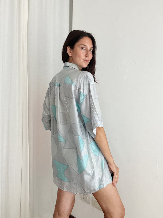 Camicia da uomo in seta grigia azzurra L