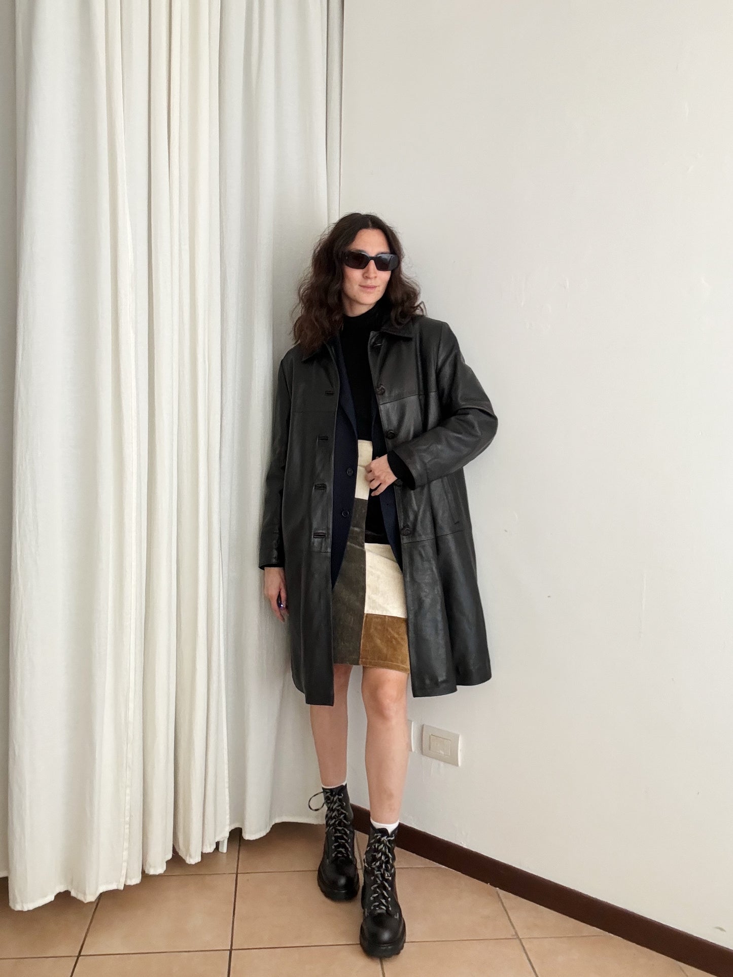 Trench in pelle nera 42