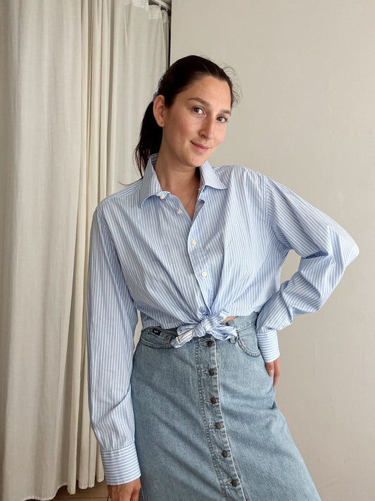 Crop + scrunchie riga azzurra
