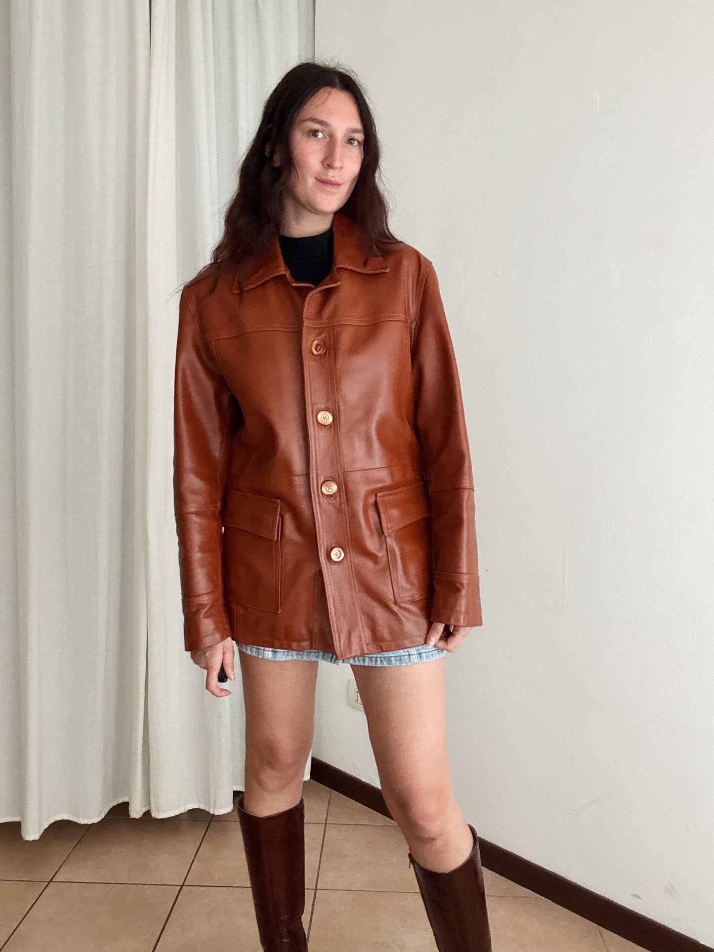 Giacca in pelle mattone unisex L