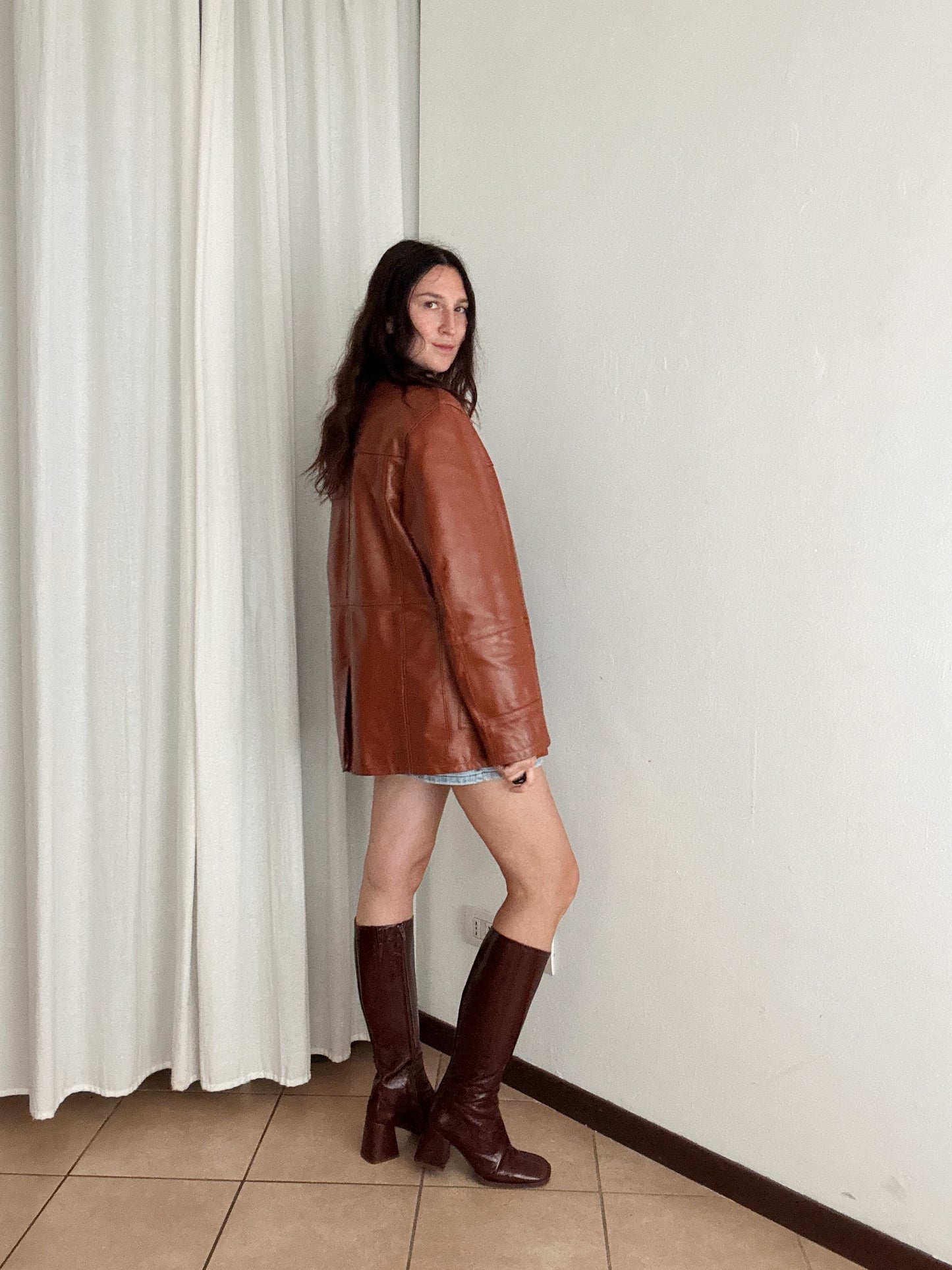 Giacca in pelle mattone unisex L