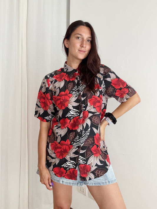 Camicia seta nera rossa 40