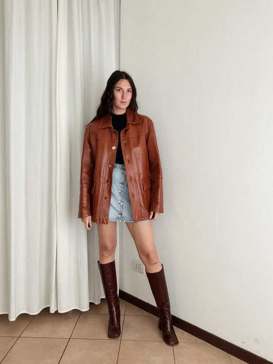 Giacca in pelle mattone unisex L