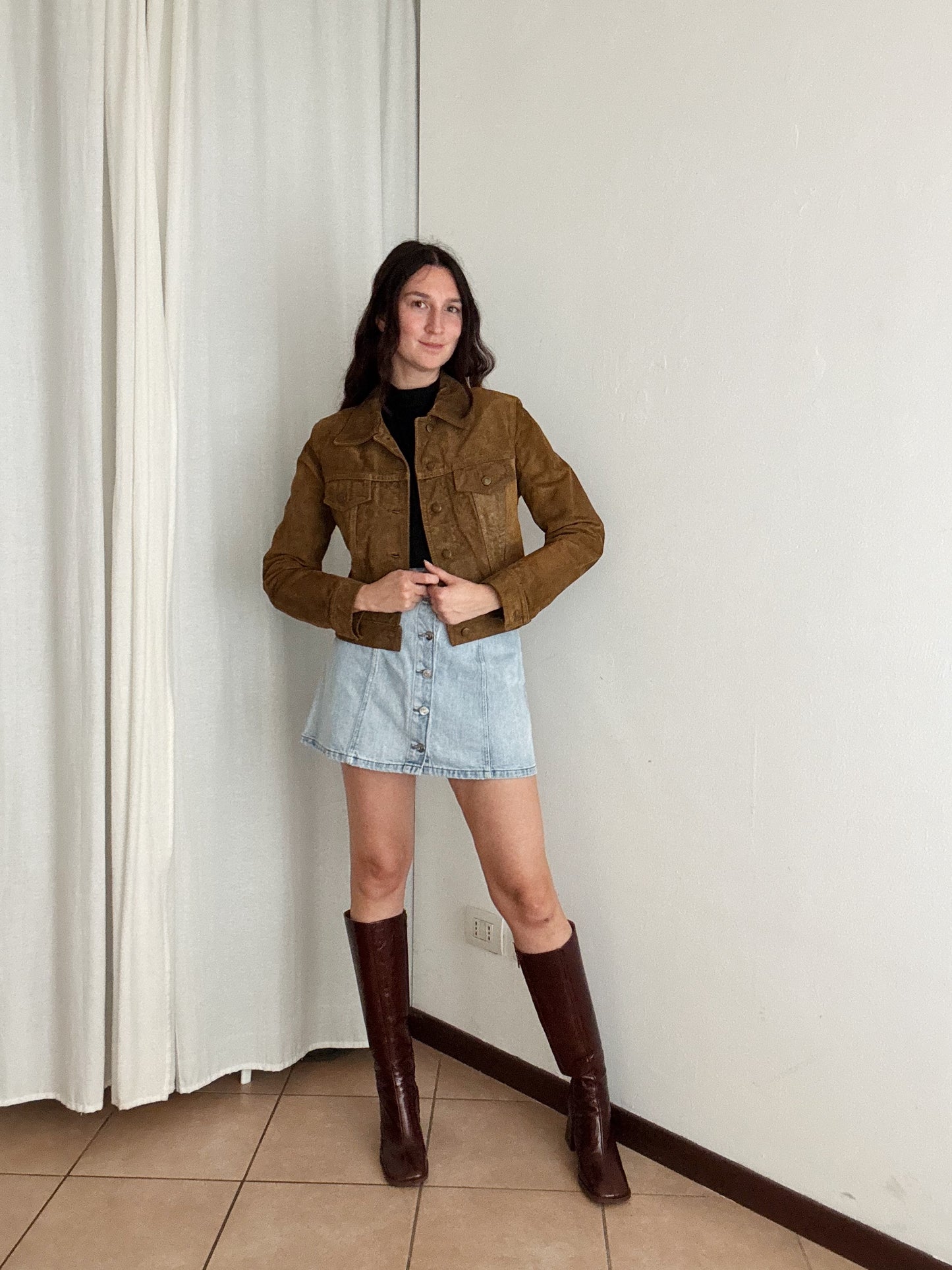 Giacca in pelle marrone S