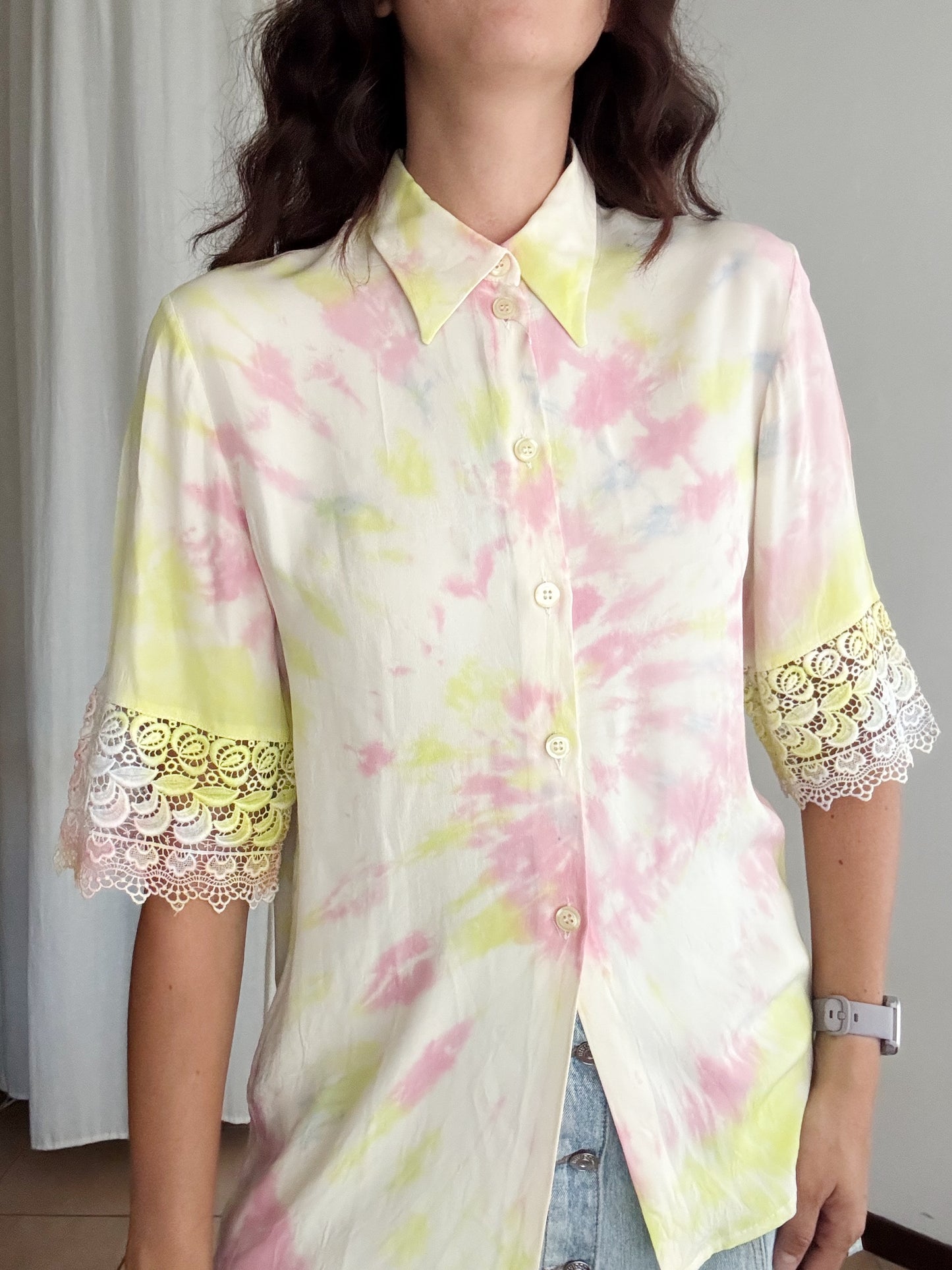 Camicia in seta tie dye con pizzo M