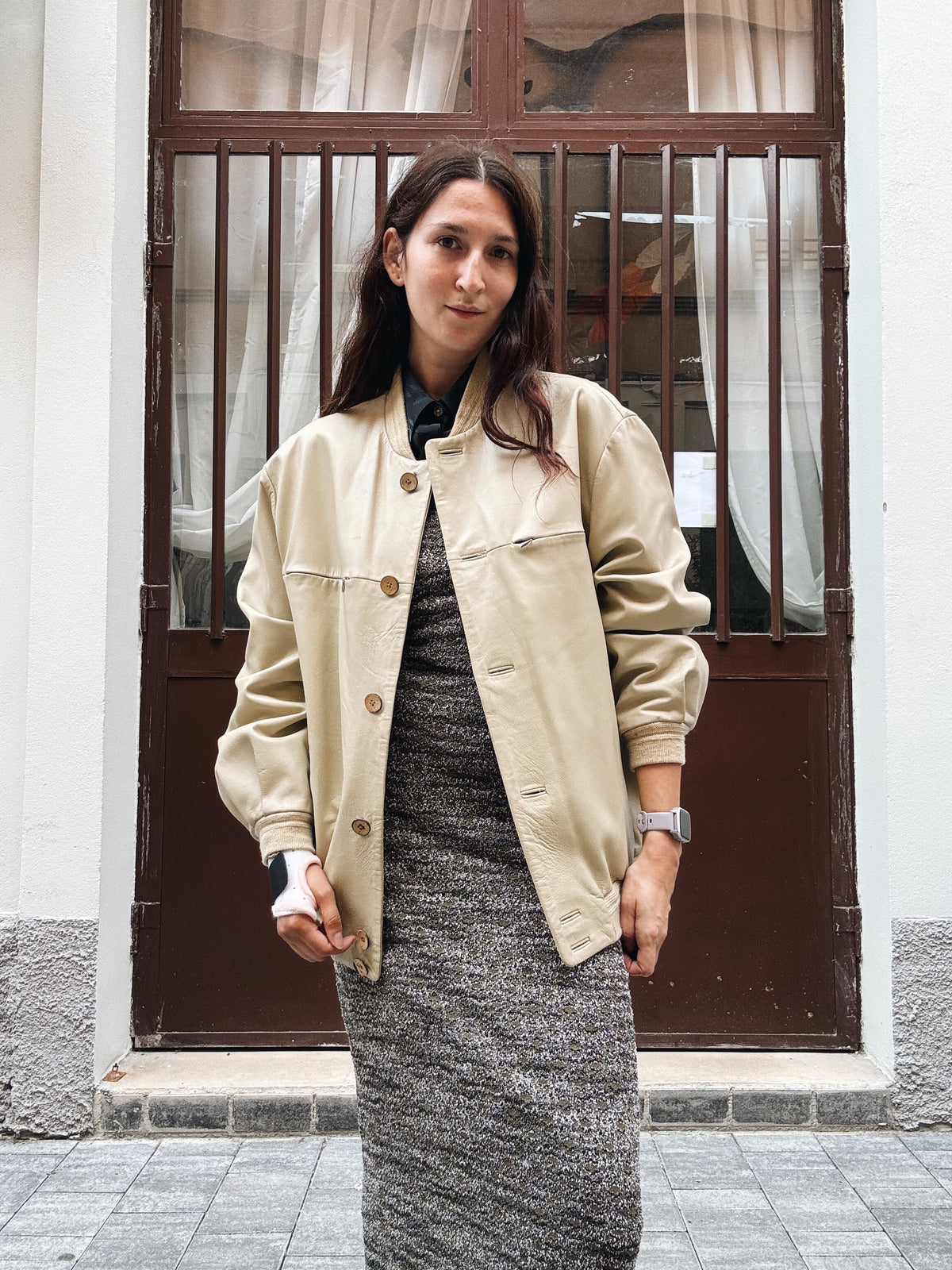 Bomber pelle beige 52