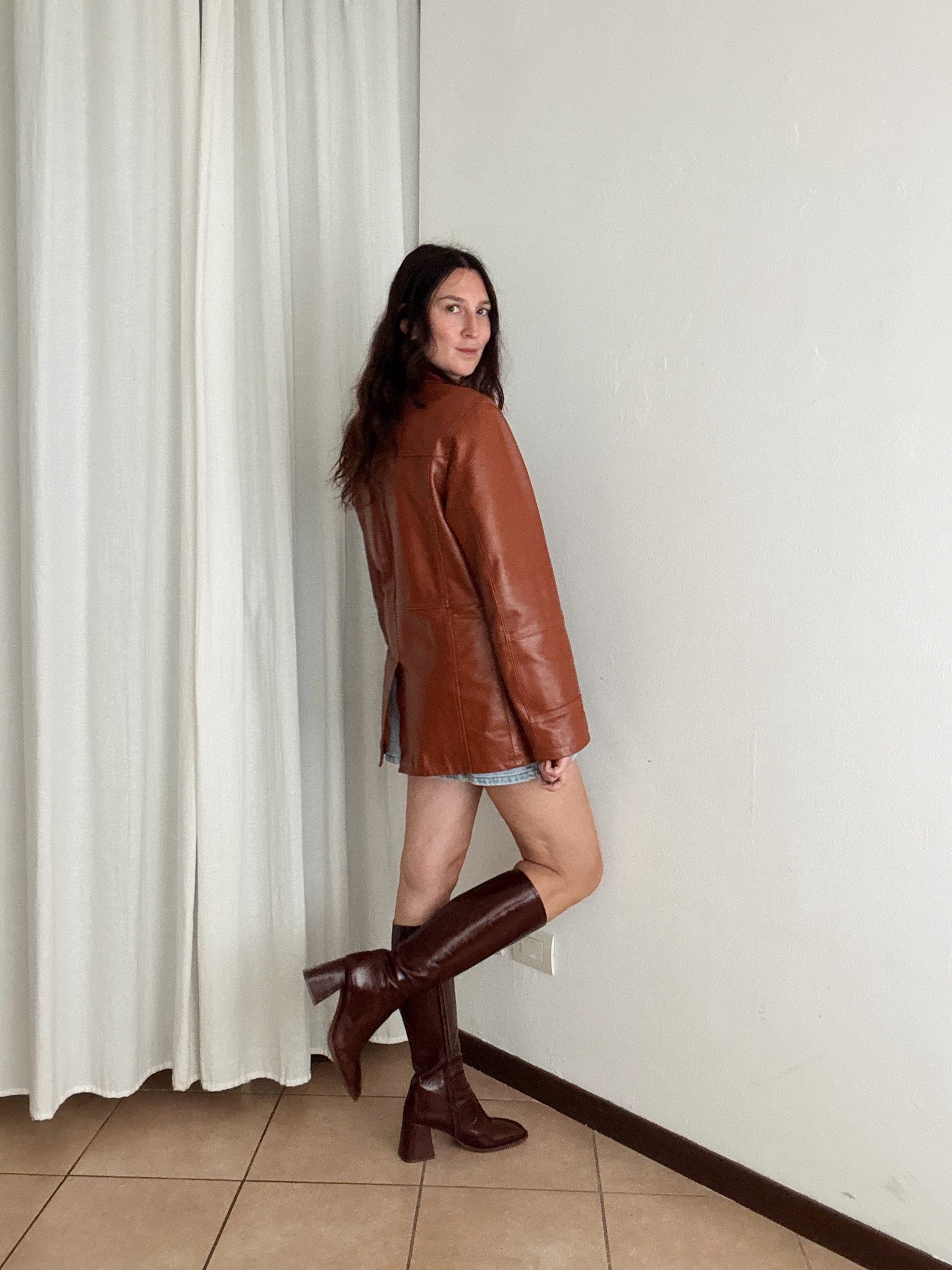 Giacca in pelle mattone unisex L