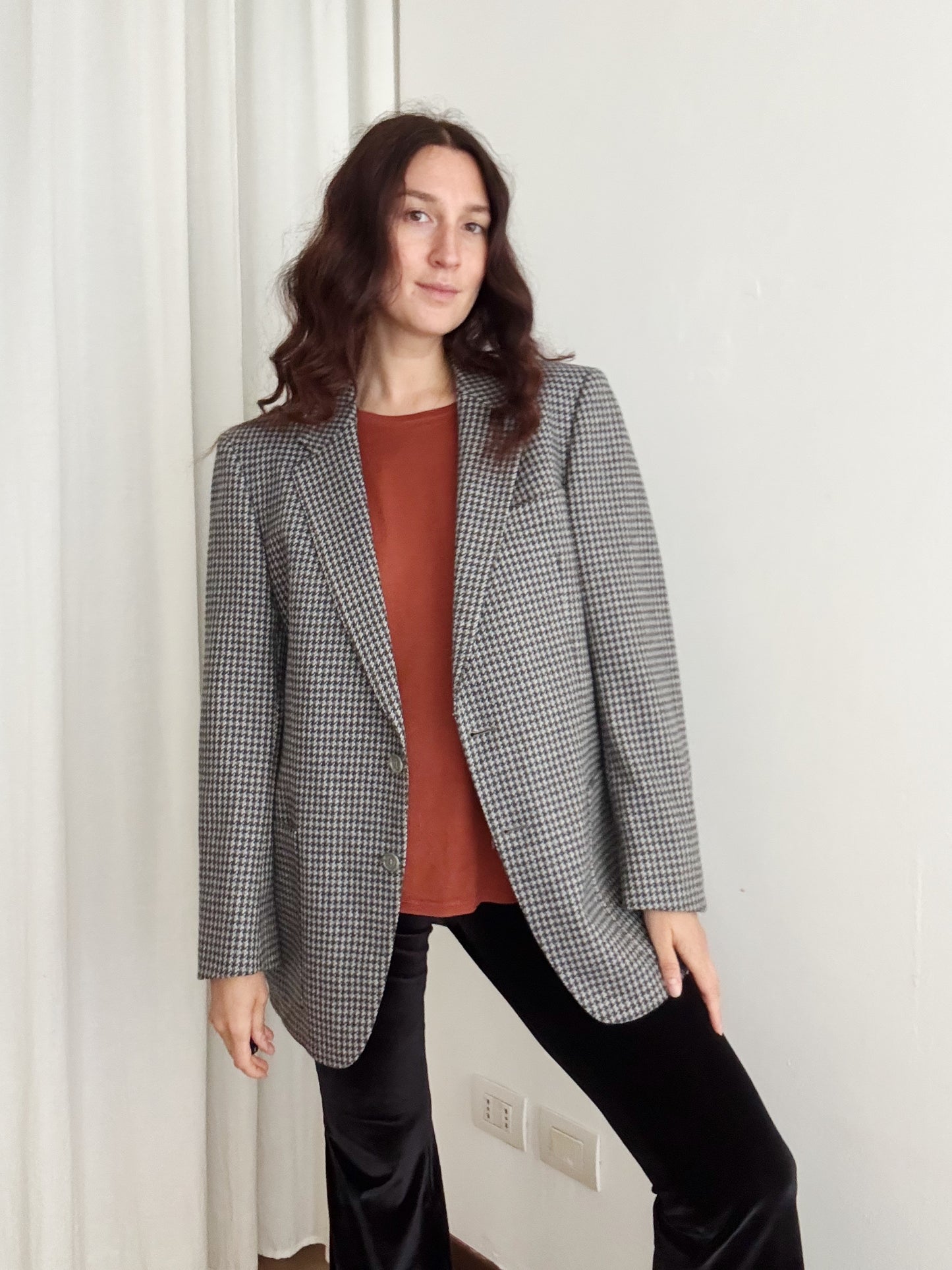 Blazer lana blu grigio L