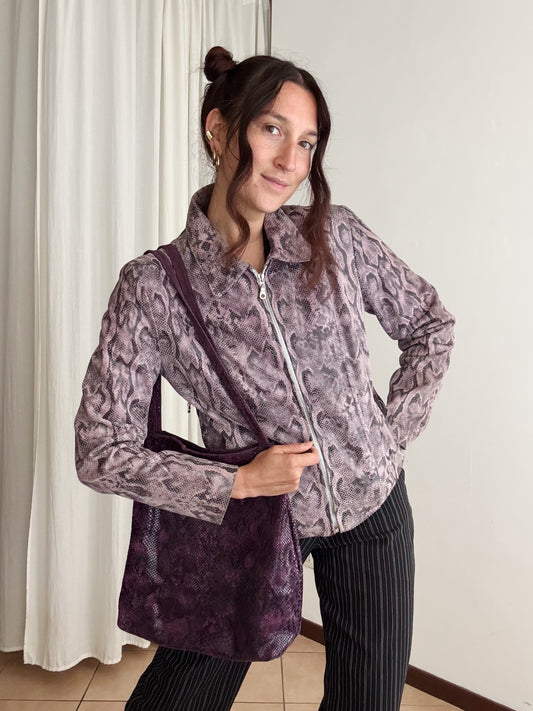 Giacca in pelle rosa pitonata M