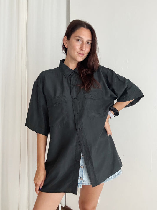 Camicia da uomo nera in seta L