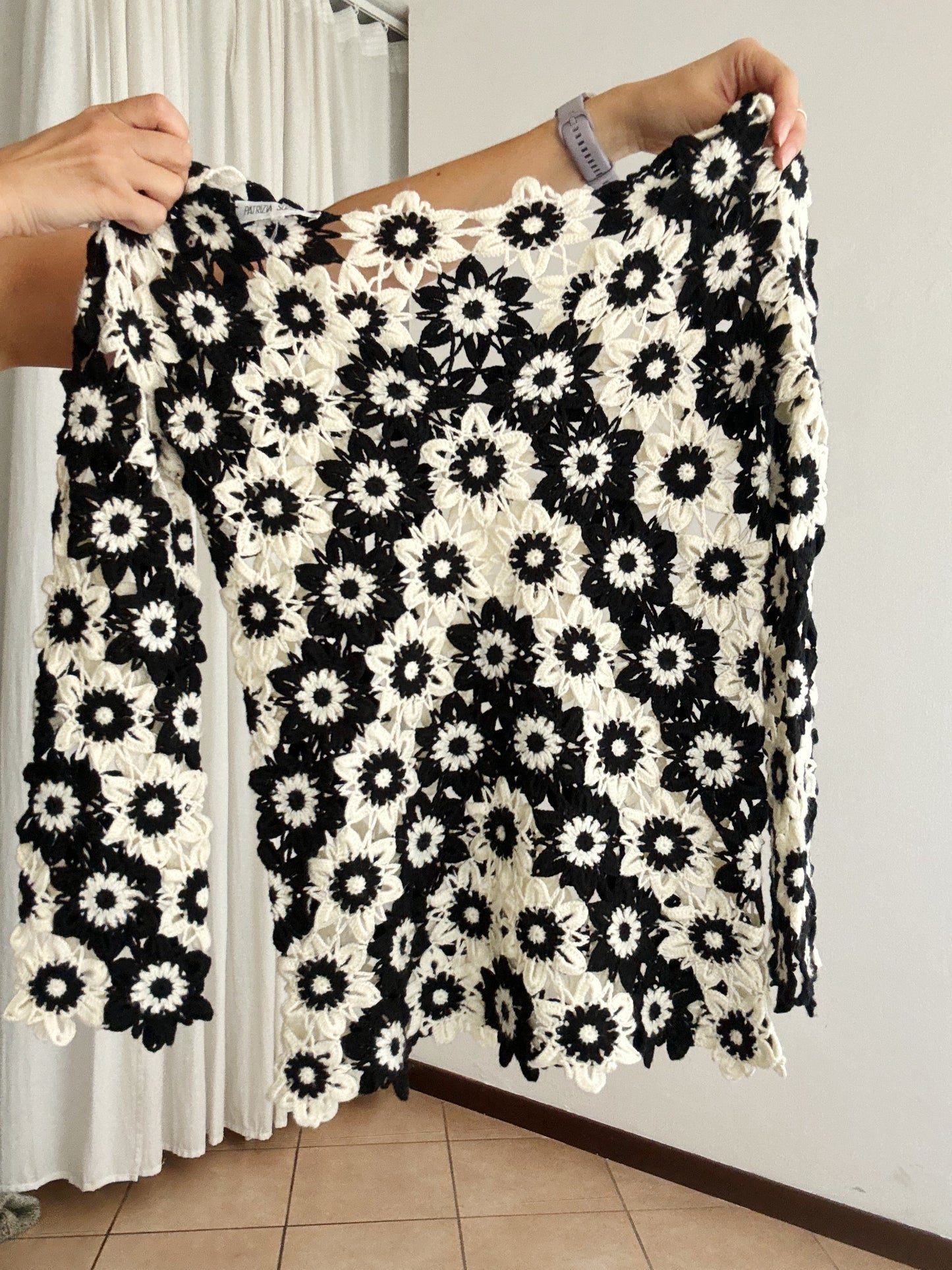 Maglione fiori bianco nero S