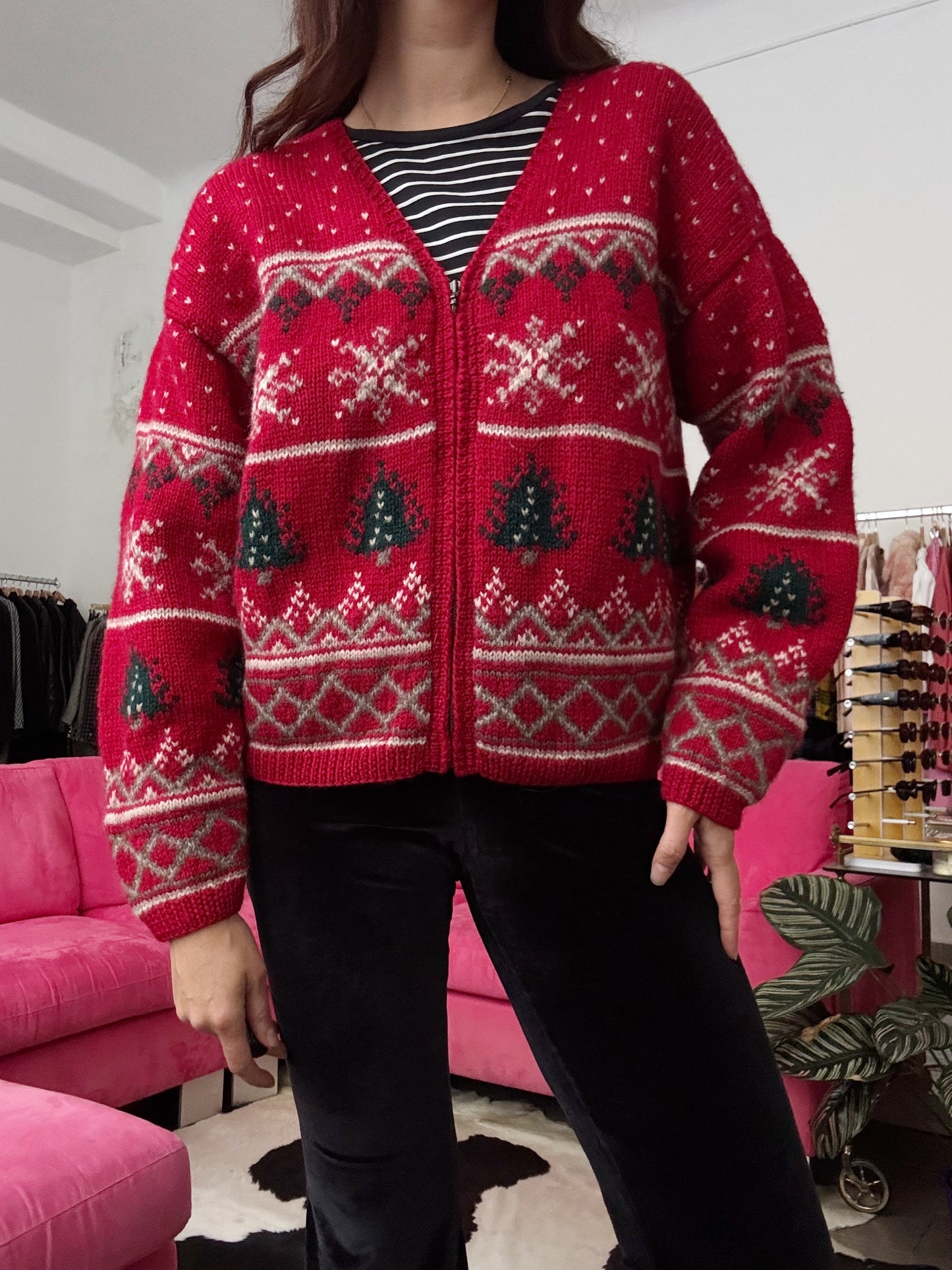 Cardigan rosso natalizio L