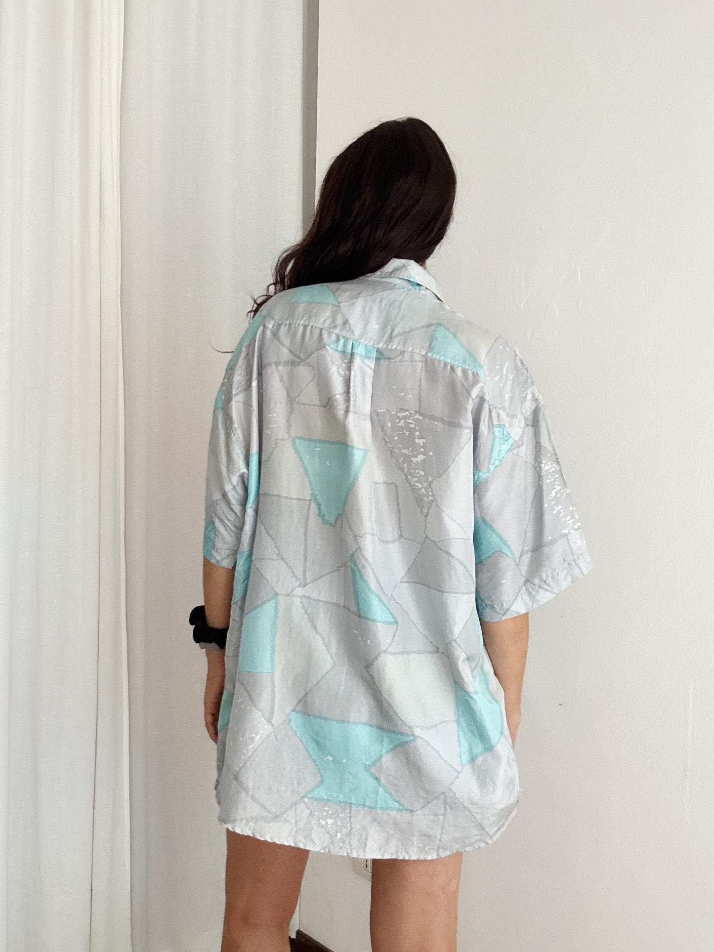 Camicia da uomo in seta grigia azzurra L
