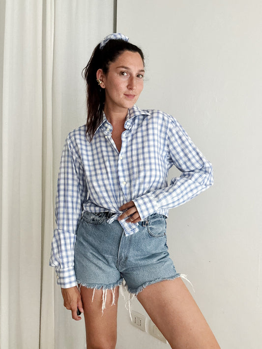Crop + scrunchie a quadri blu